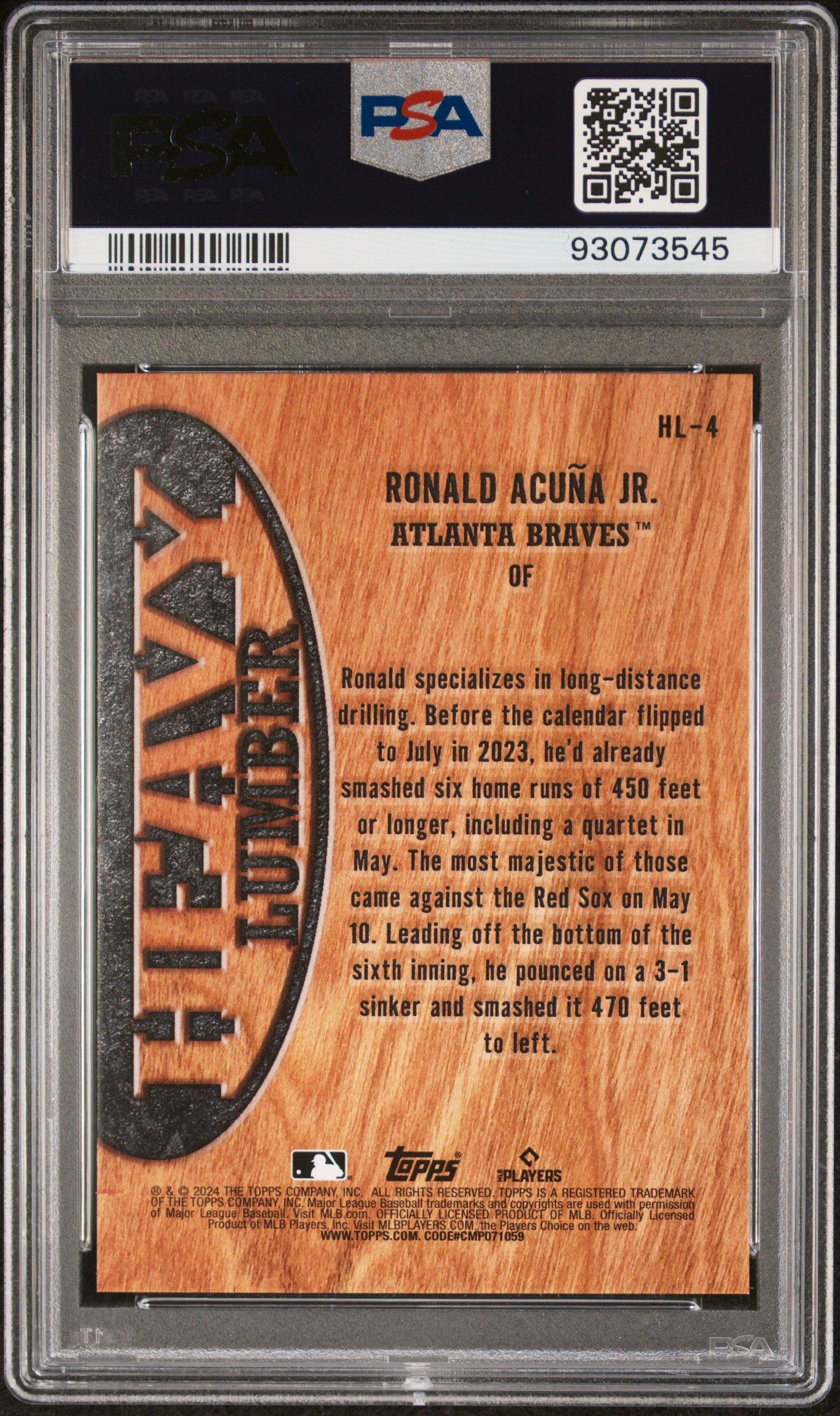 2024 Topps Heavy Lumber Hl4 Ronald Acuna Jr. PSA 10 Graded Card | GameStop