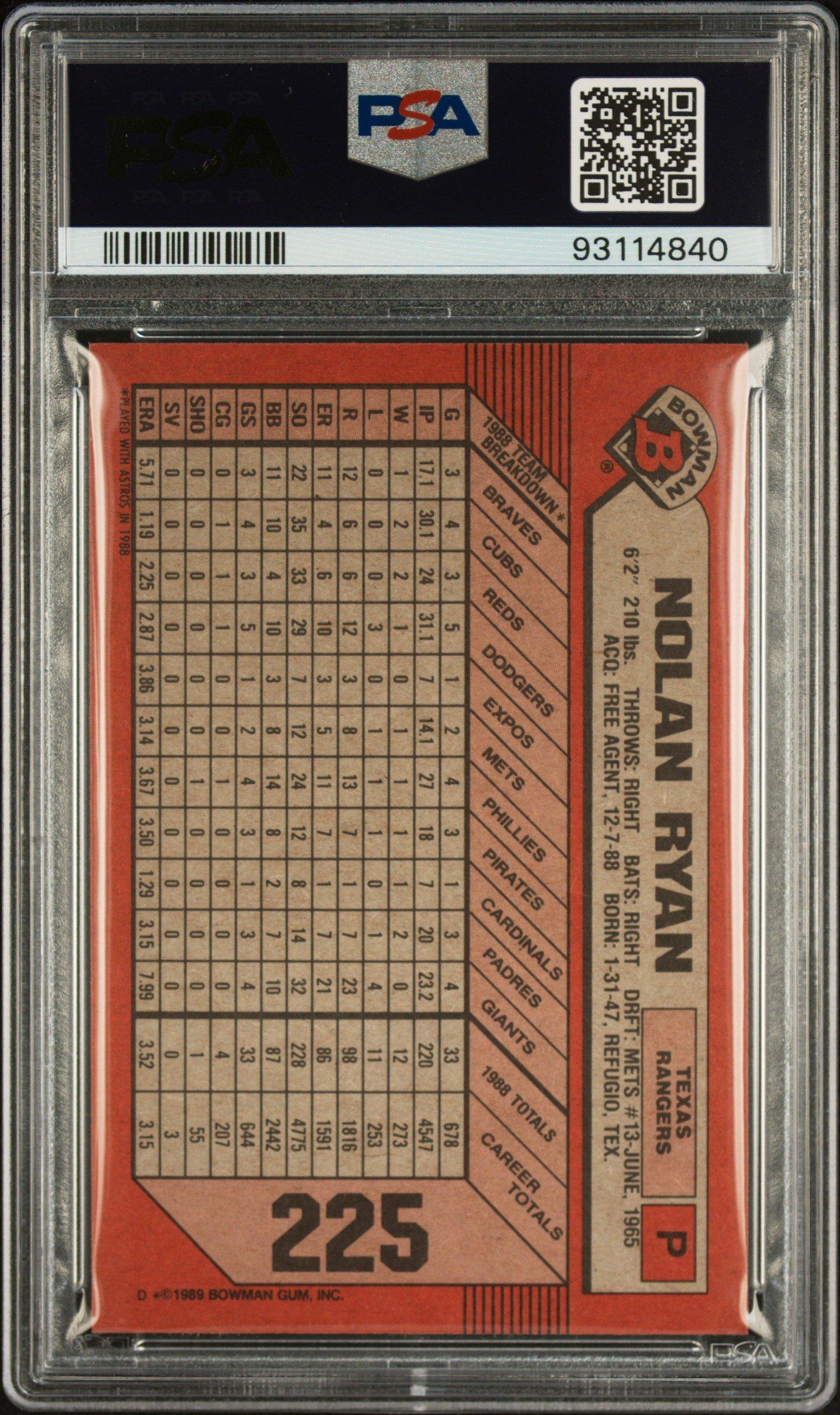 1989 Bowman 225 Nolan Ryan PSA 10