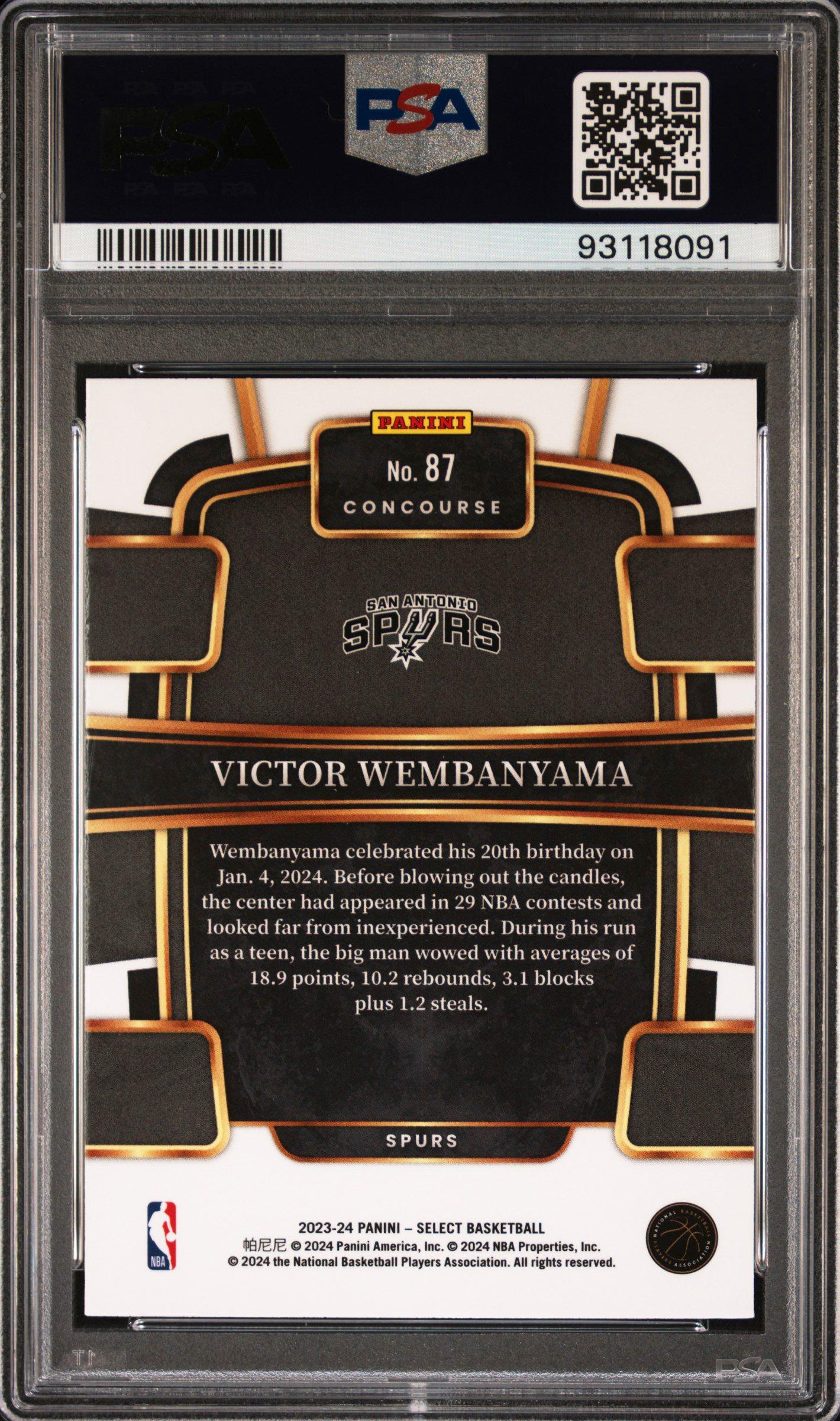 2023 Panini Select 87 Victor Wembanyama Blue PSA 10