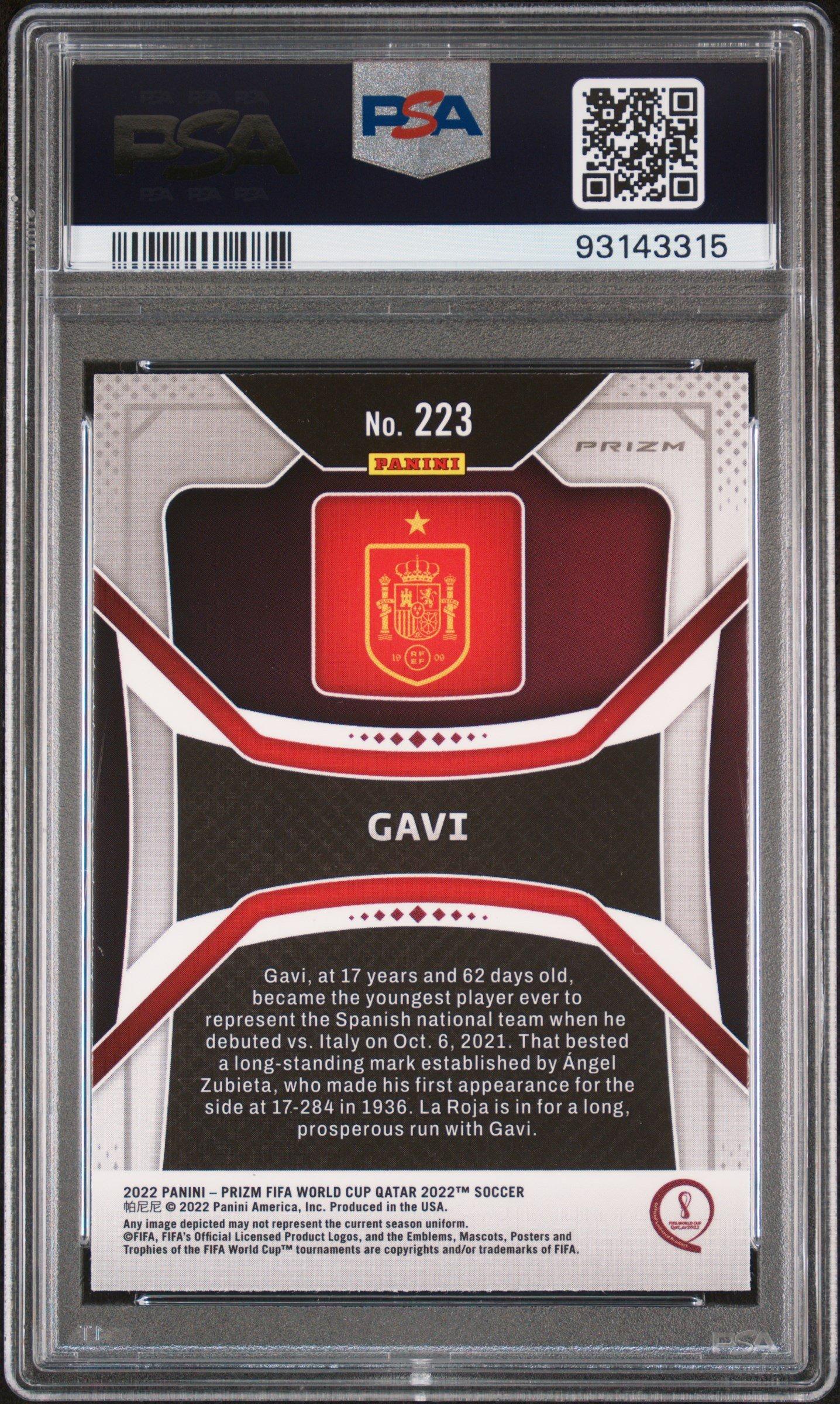2022 Panini Prizm World Cup Qatar 223 Gavi Hyper Prizm PSA 10