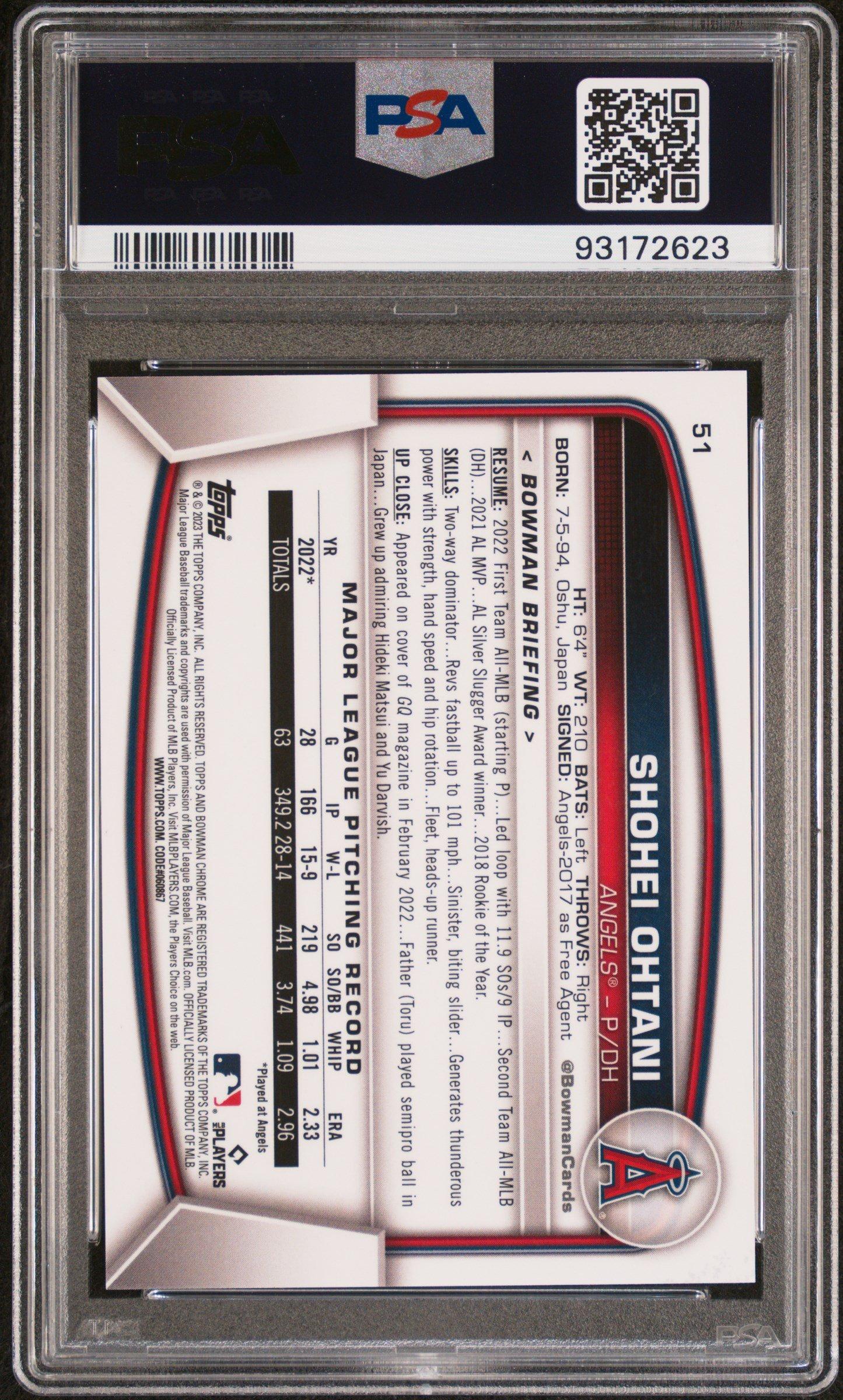 2023 Bowman Mega Box Chrome 51 Shohei Ohtani Blue Refractor PSA 10