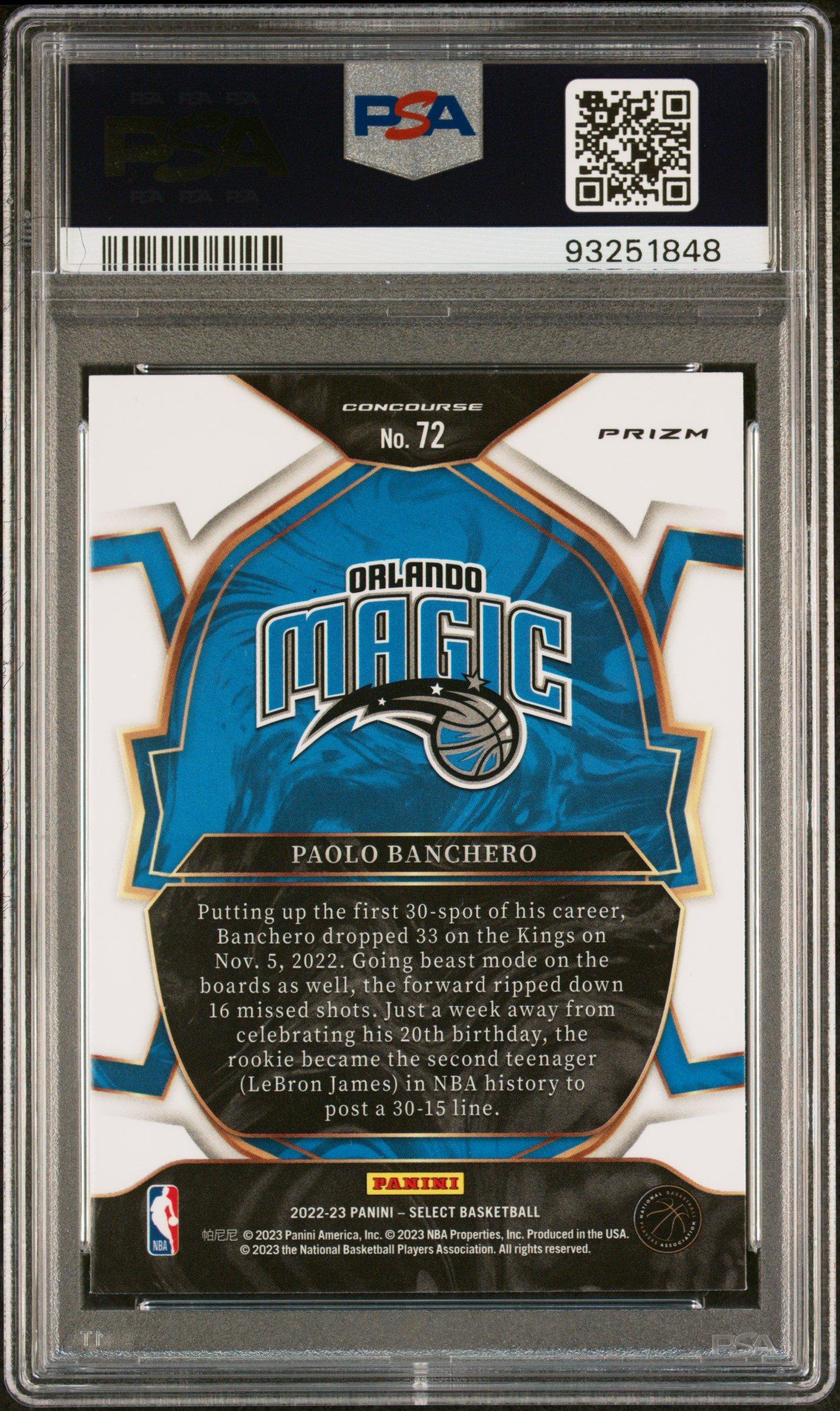 2022 Panini Select 72 Paolo Banchero Blue Cracked Ice PSA 10