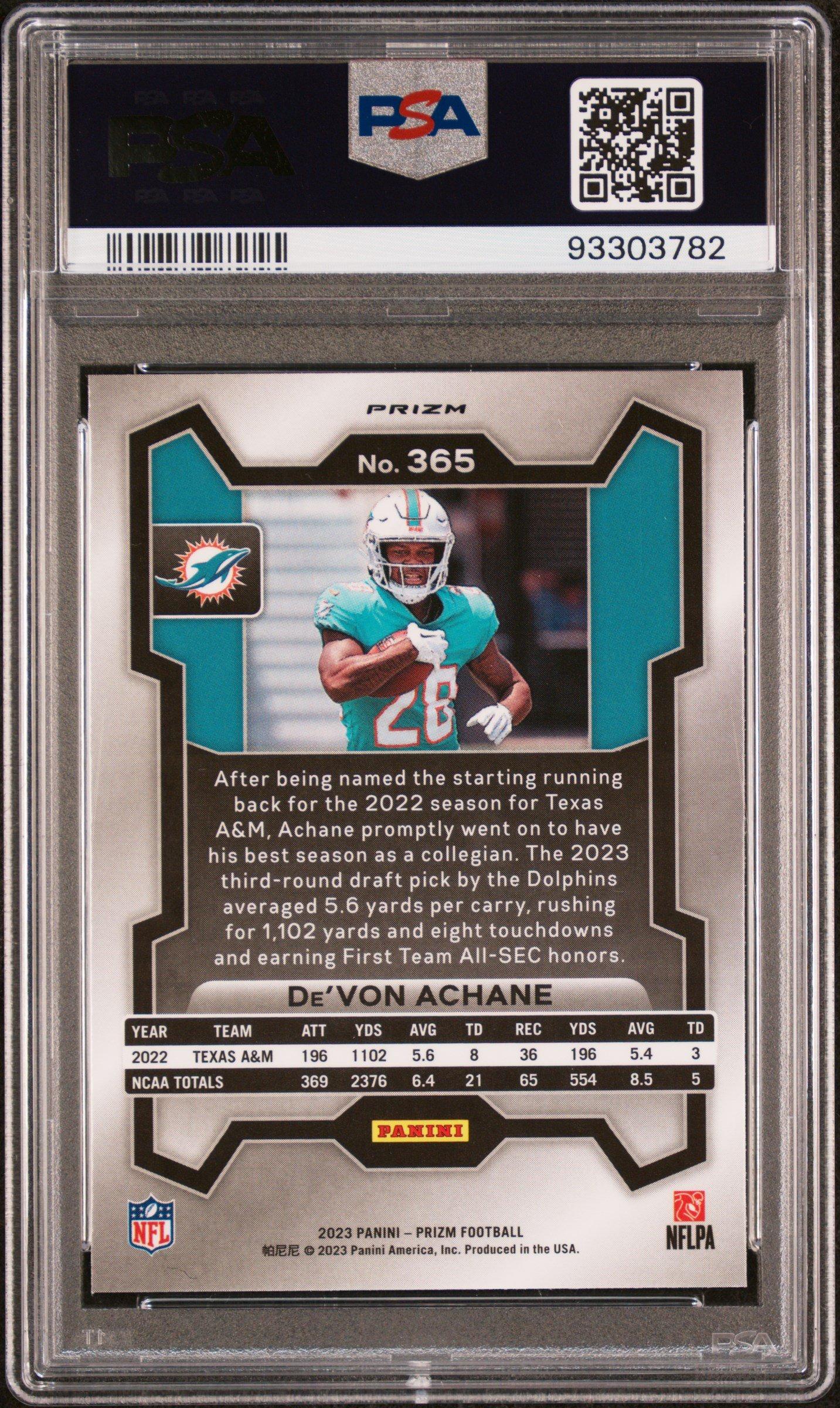 2023 Panini Prizm 365 De'von Achane Red Sparkle PSA 10