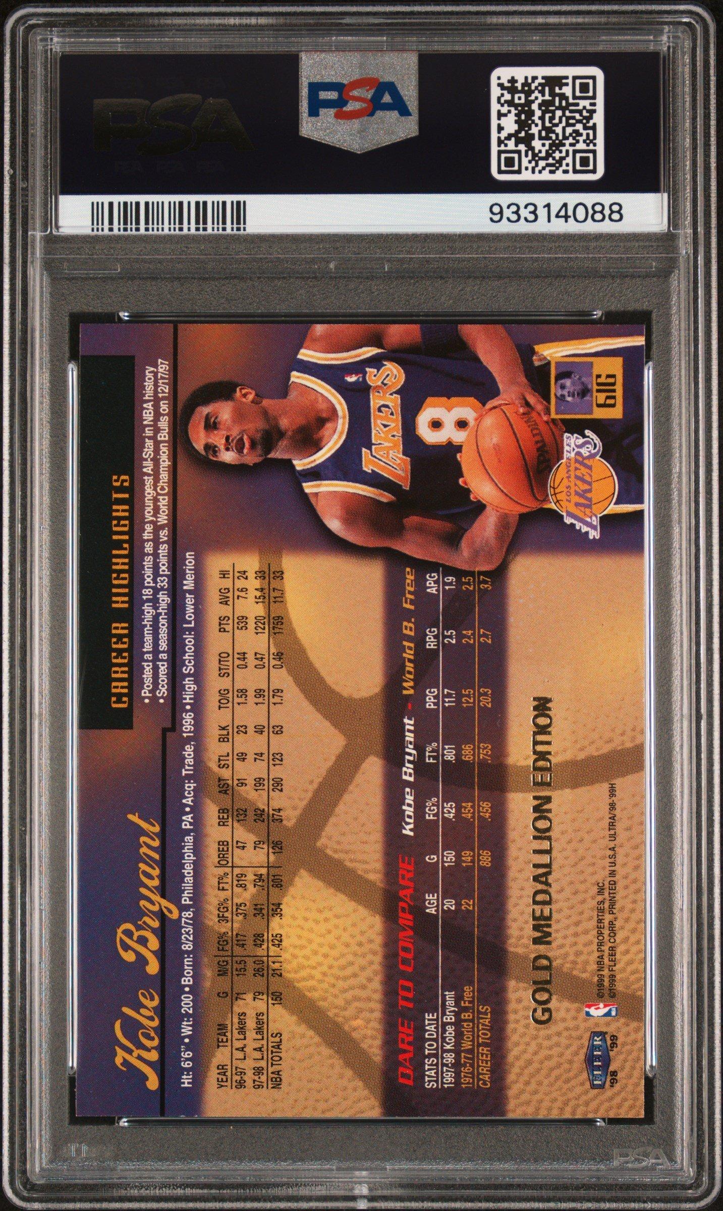1998 Ultra 61g Kobe Bryant Gold Medallion PSA 9