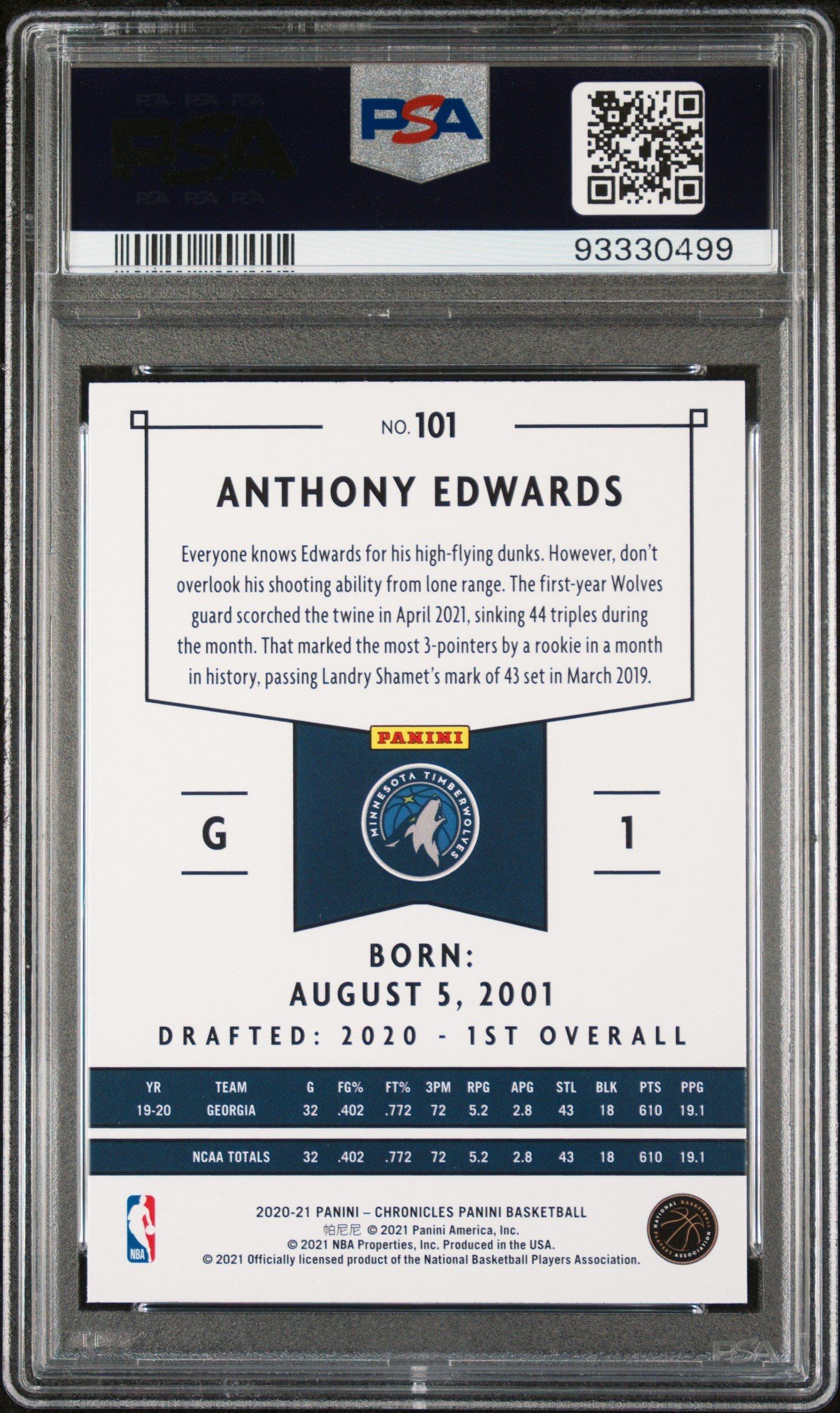 2020 Panini Chronicles 101 Anthony Edwards PSA 10