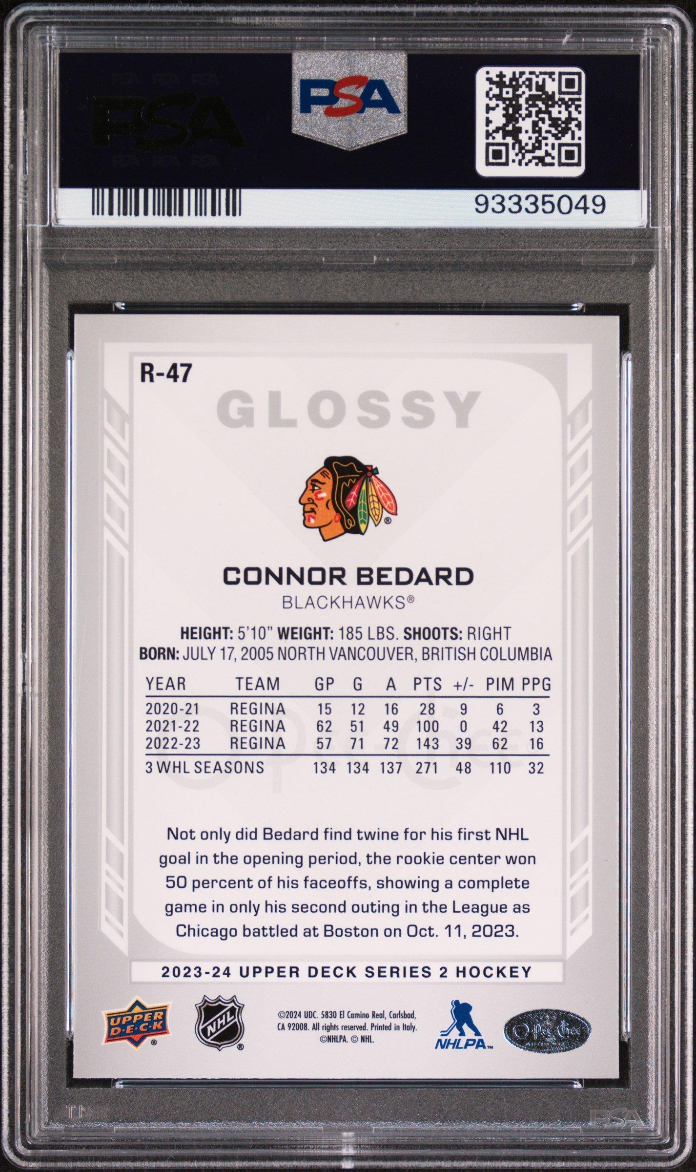 2023 Upper Deck O-pee-chee Glossy R47 Connor Bedard PSA 10