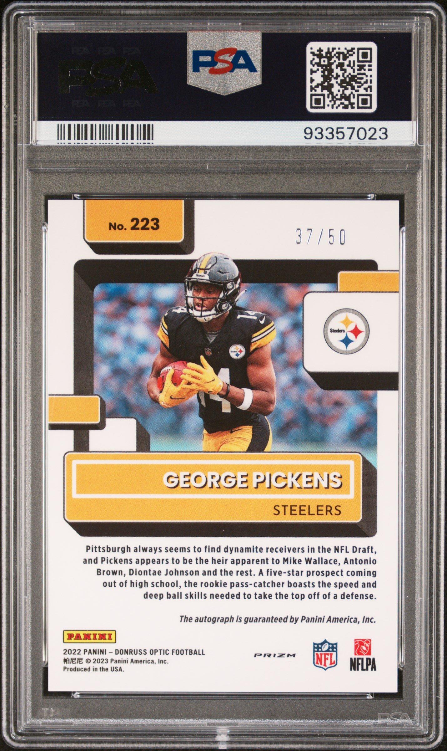 2022 Panini Donruss Optic 223 George Pickens Autograph-purple Stars PSA 9