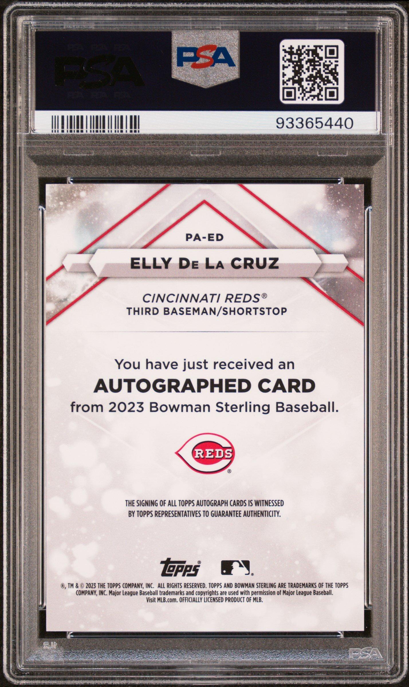2023 Bowman Sterling Prospect Autographs Paed Elly De La Cruz Speckle Refractor PSA 9