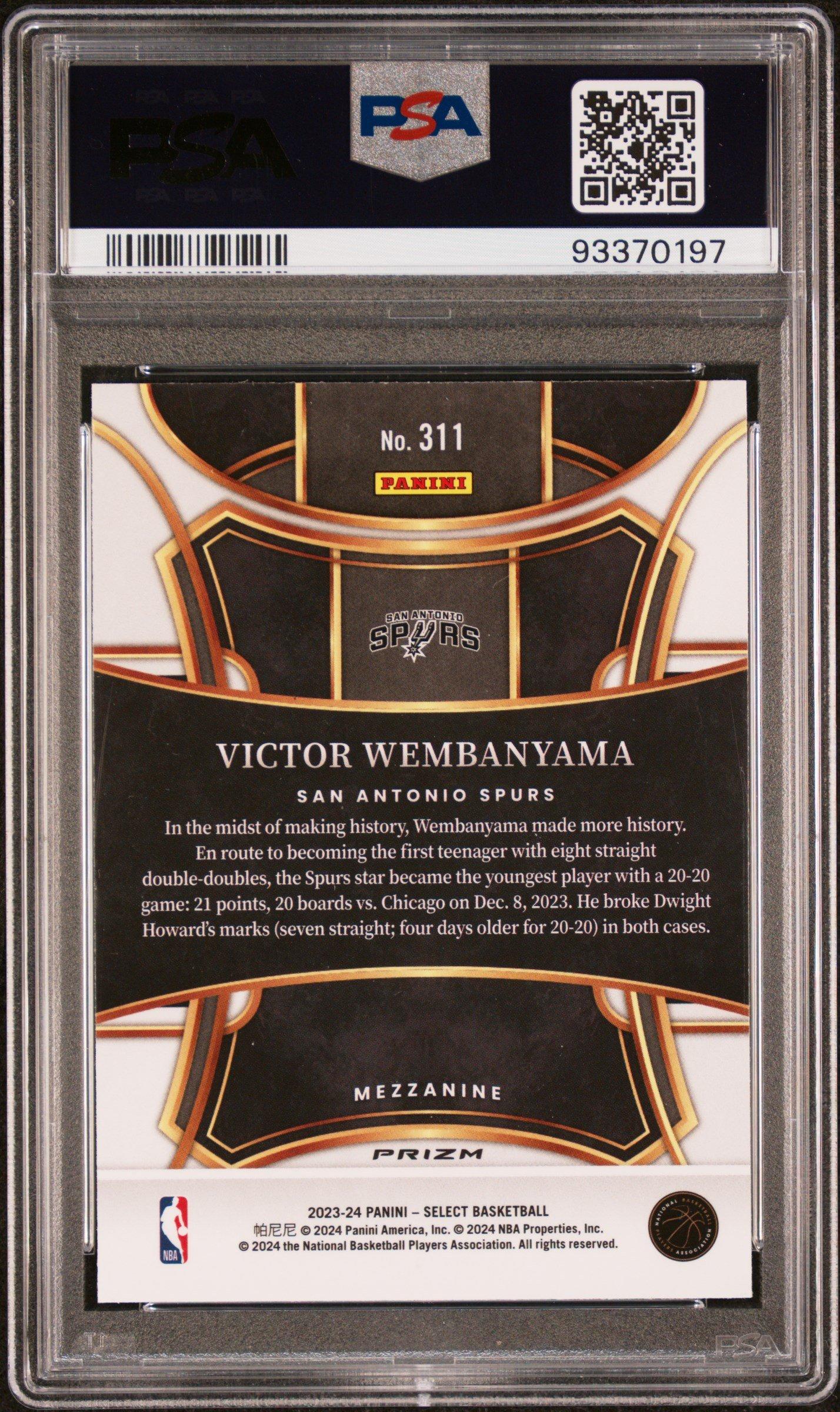 2023 Panini Select 311 Victor Wembanyama Orange Flash PSA 10
