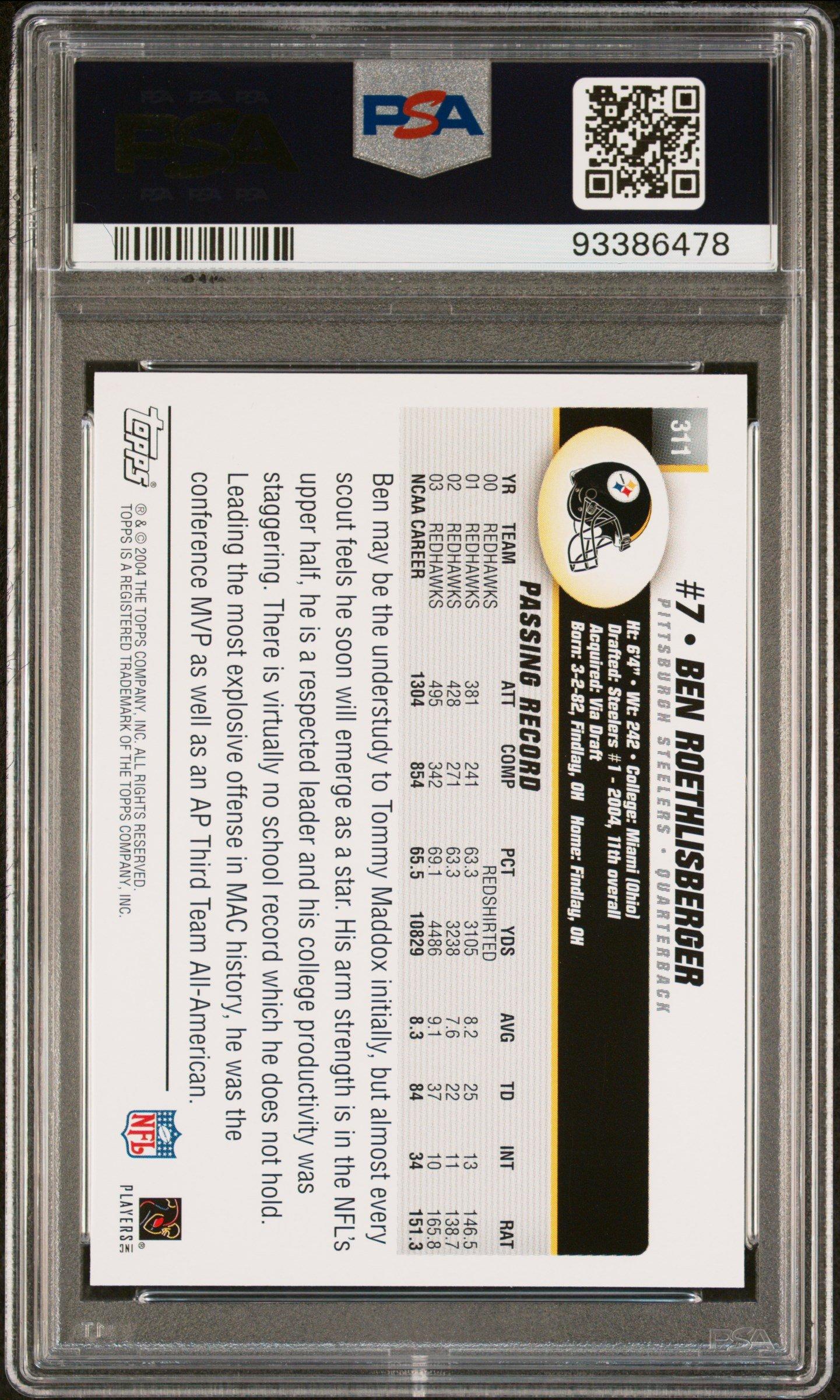 2004 Topps 311 Ben Roethlisberger Collection PSA 10