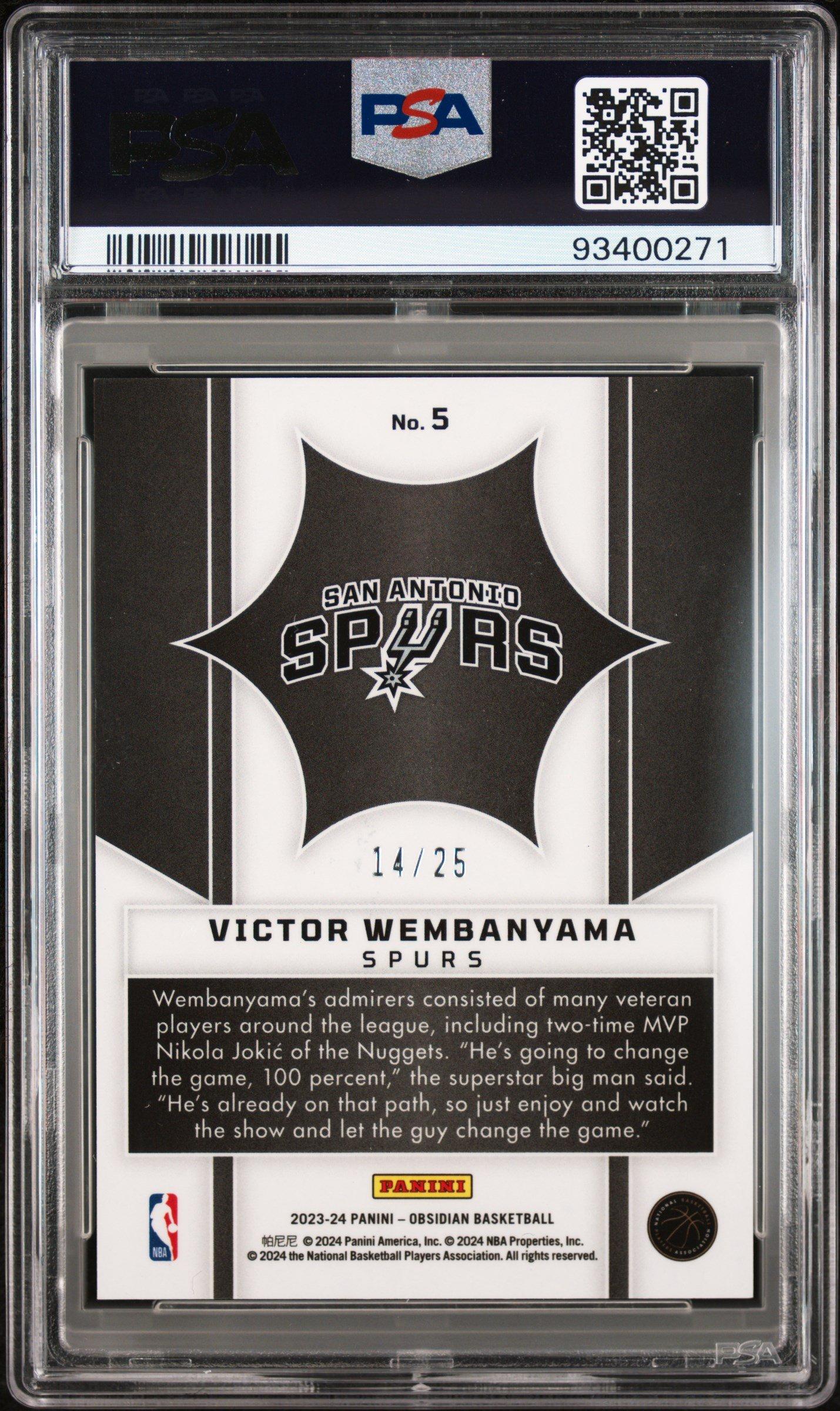 バラクオバマページ 2023 Panini Obsidian Supernova 5 Victor Wembanyama Electric Etch