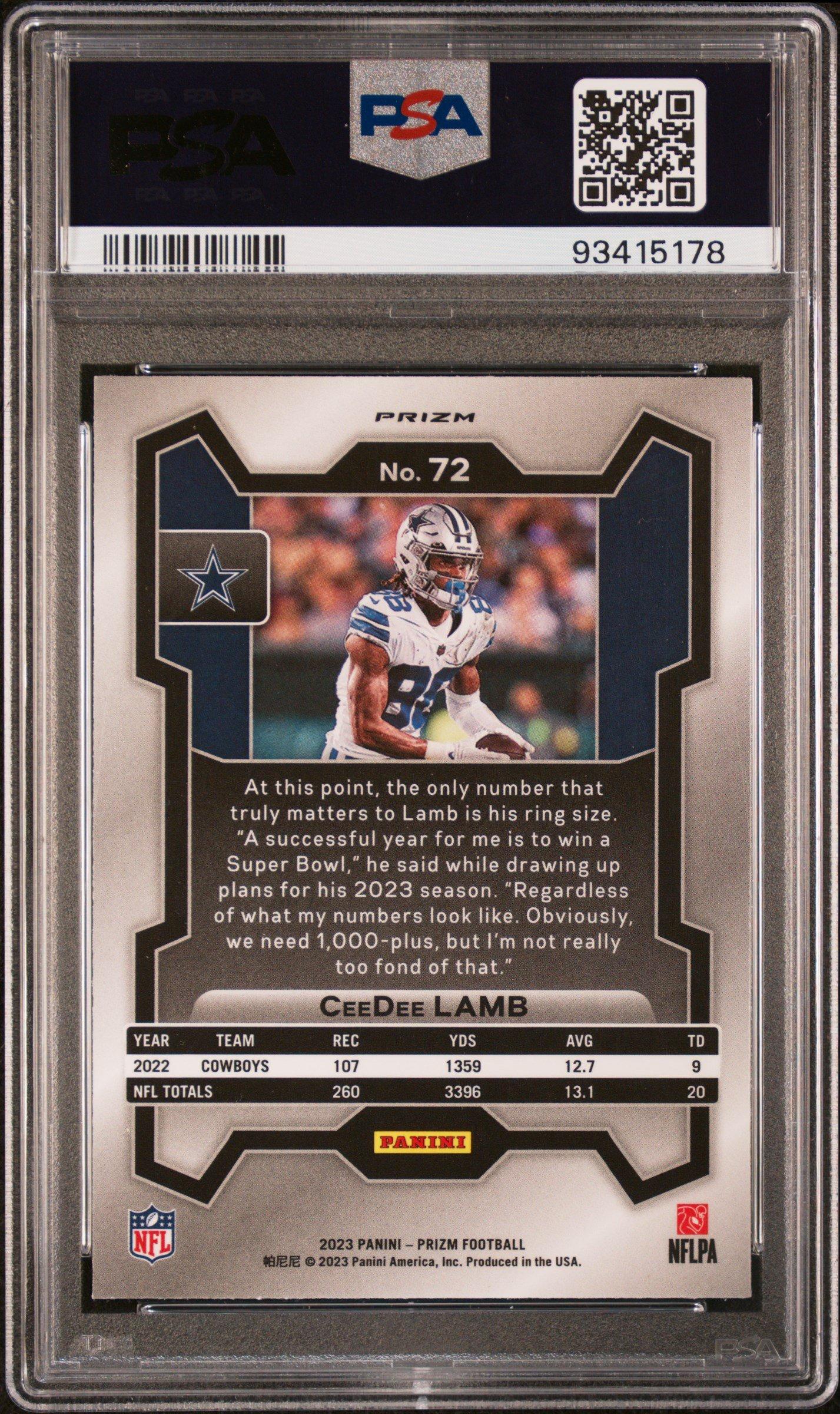 2023 Panini Prizm 72 Ceedee Lamb Black & White Checker PSA 10