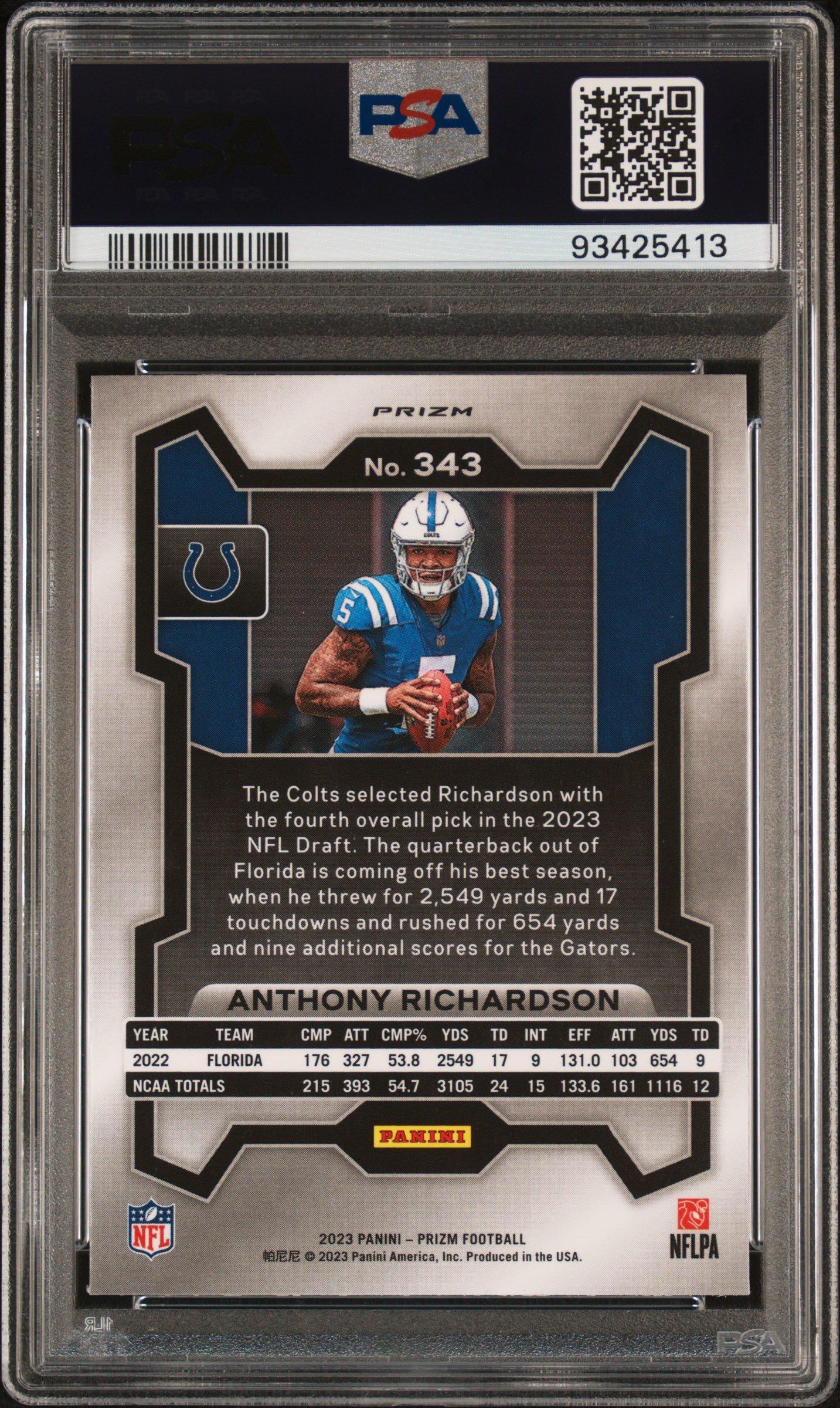 2023 Panini Prizm 343 Anthony Richardson Neon Green Pulsar PSA 9