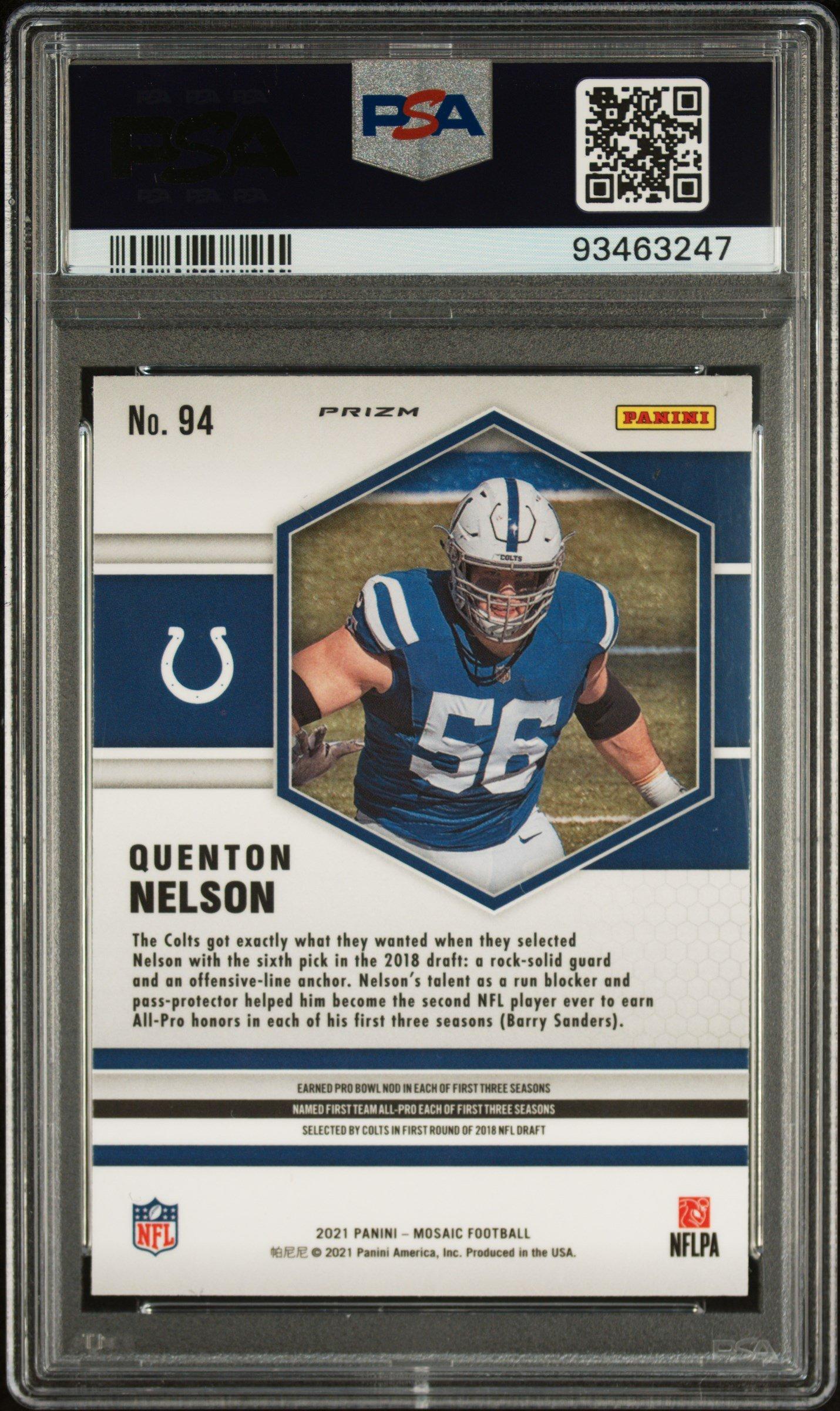 2021 Panini Mosaic 94 Quenton Nelson Genesis PSA 10