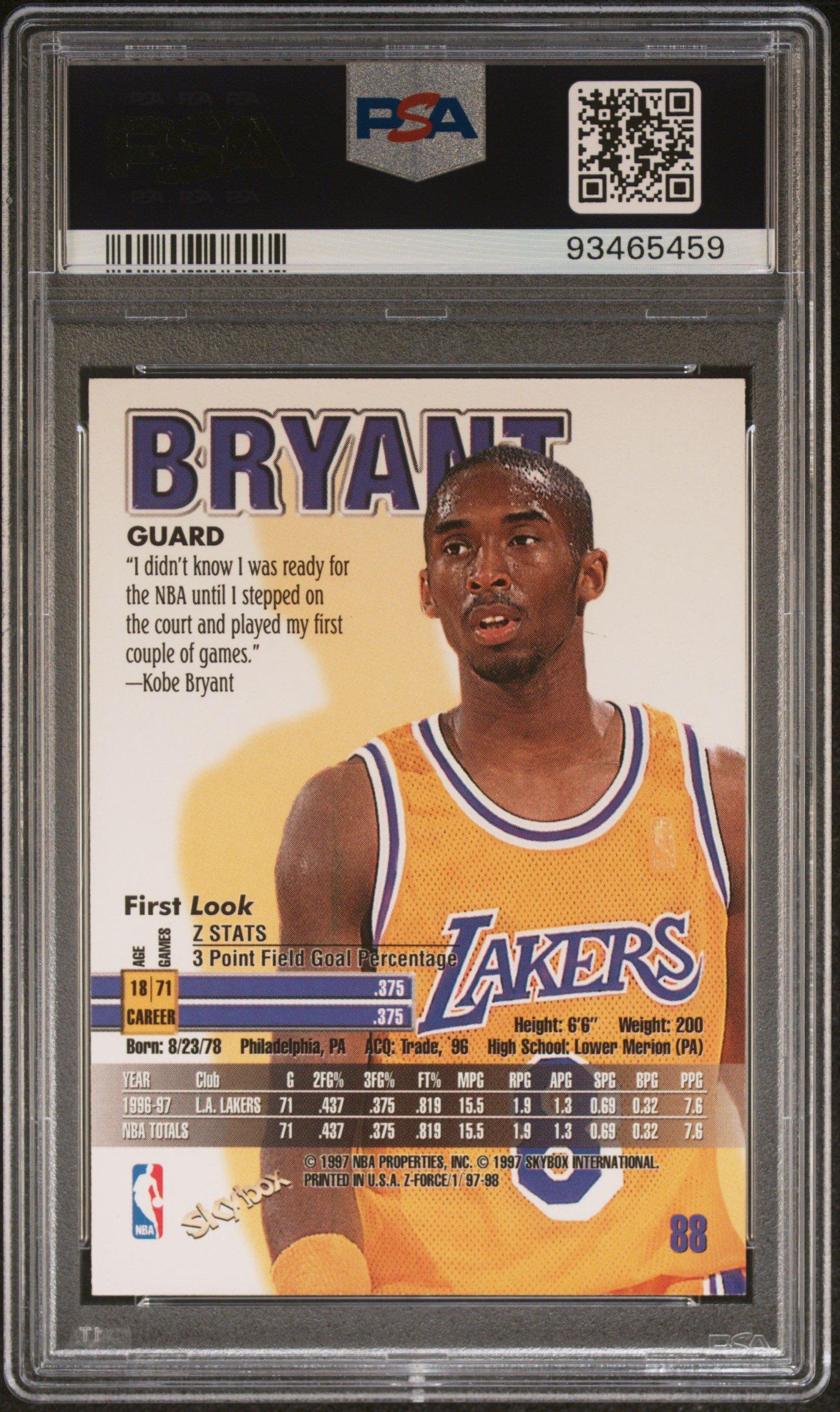 1997 Skybox Z-force 88 Kobe Bryant PSA 8