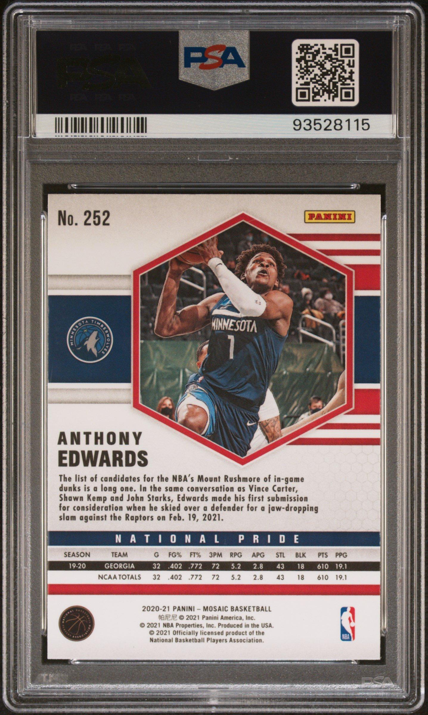 2020 Panini Mosaic 252 Anthony Edwards PSA 10