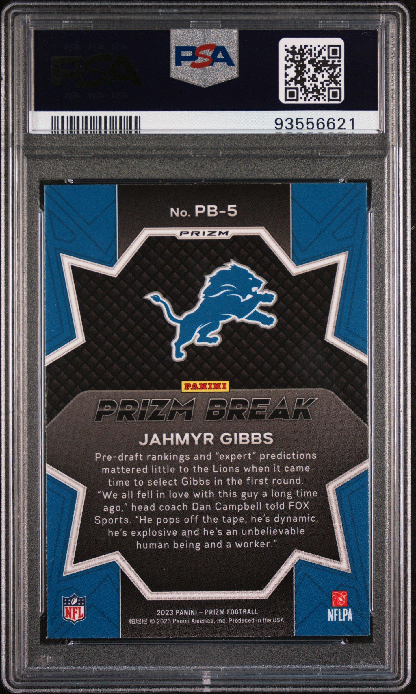 2023 Panini Prizm Prizm Break Pb5 Jahmyr Gibbs Green Ice PSA 10