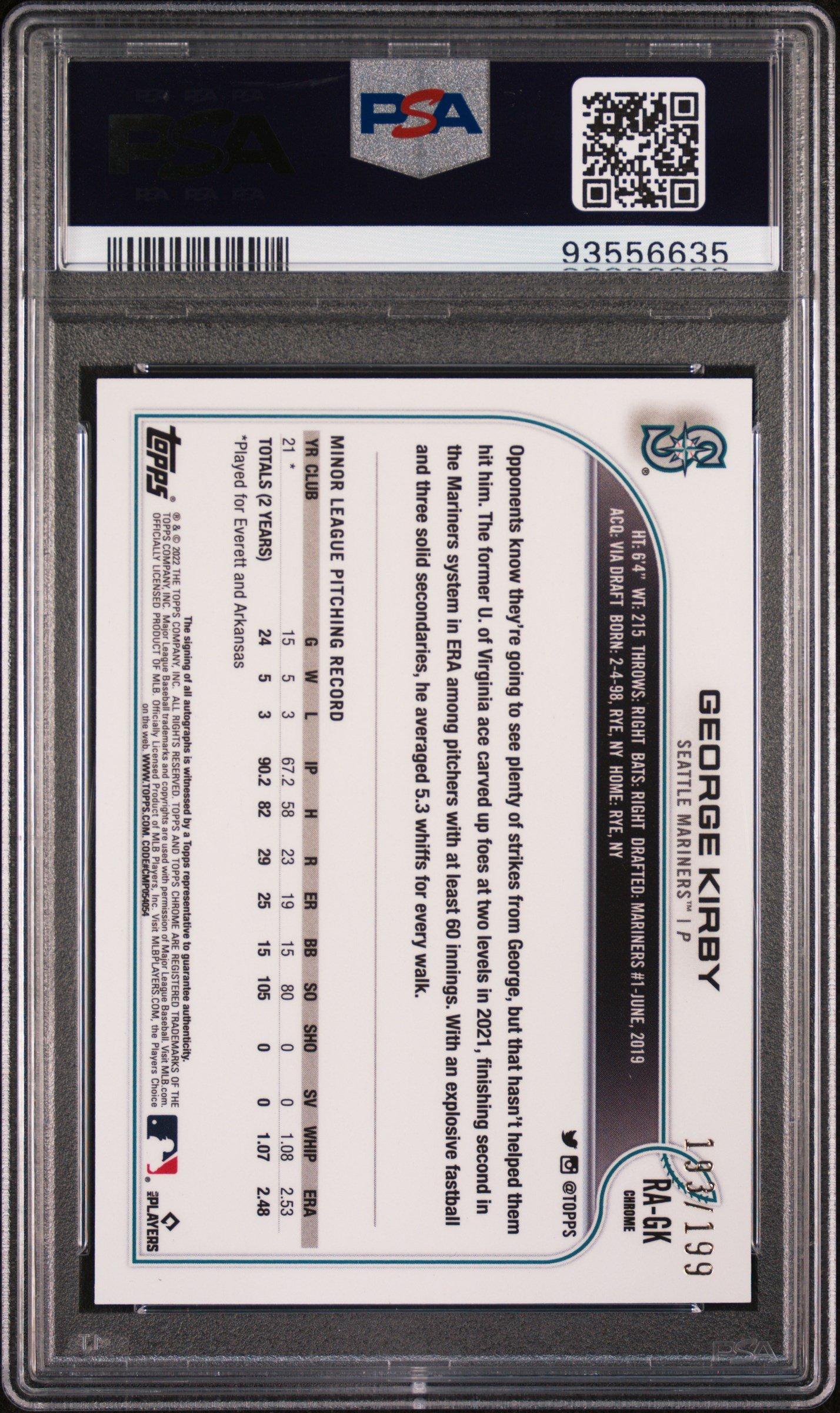 2022 Topps Chrome Rookie Autographs Ragk George Kirby Aqua Wave Refractor PSA 9