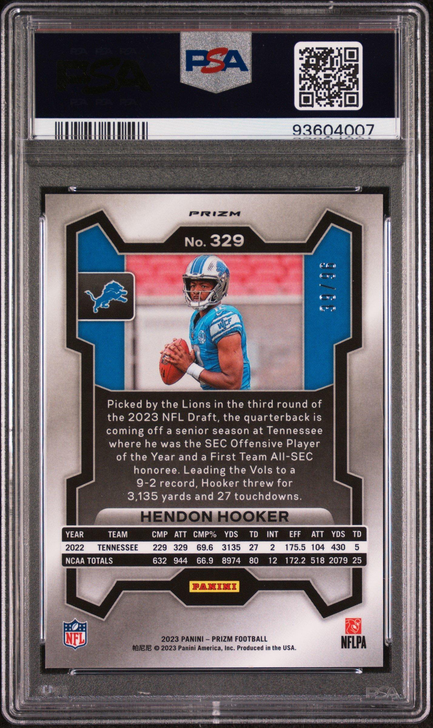 2023 Panini Prizm 329 Hendon Hooker Blue Sparkle PSA 10
