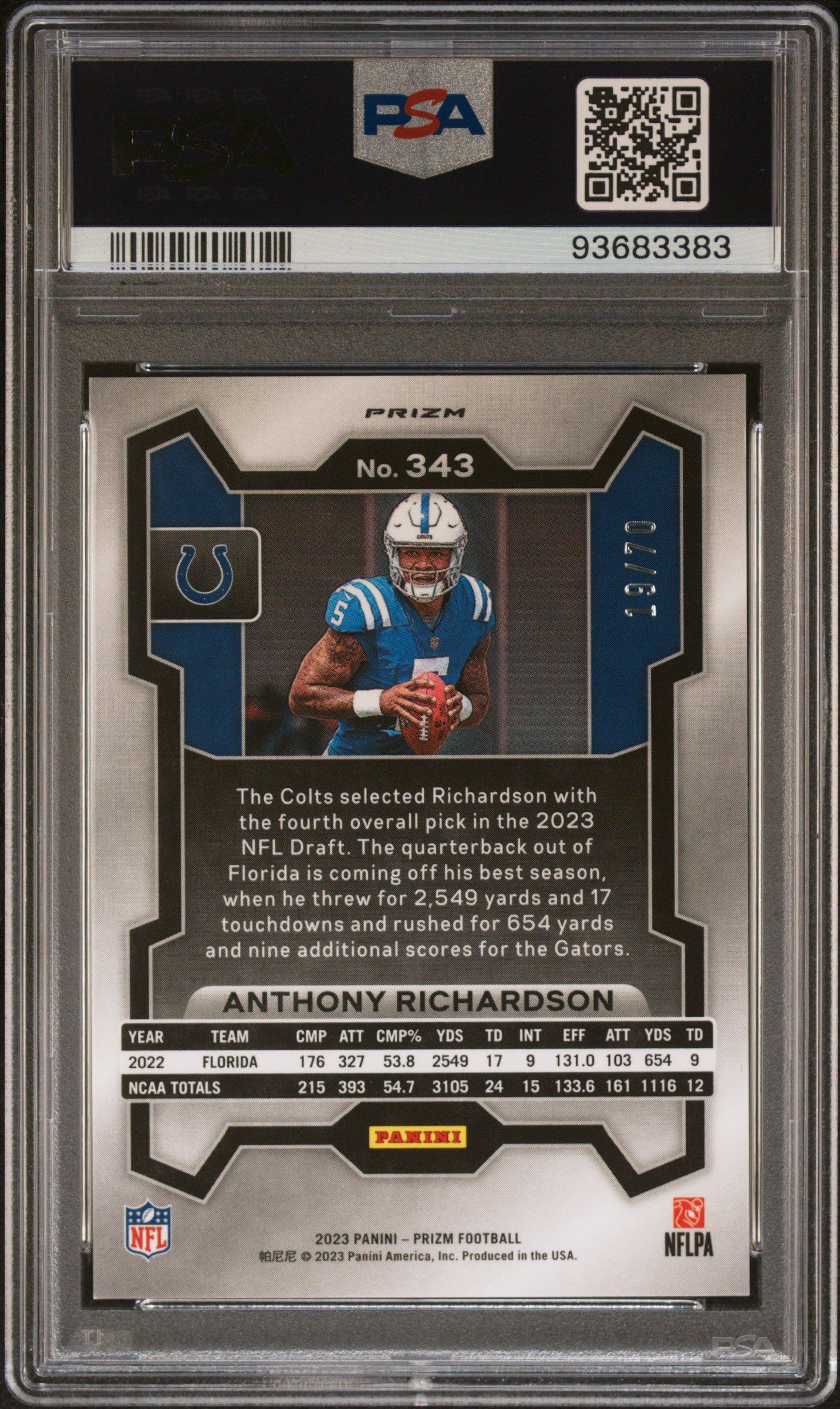 2023 Panini Prizm 343 Anthony Richardson No Huddle Red PSA 9