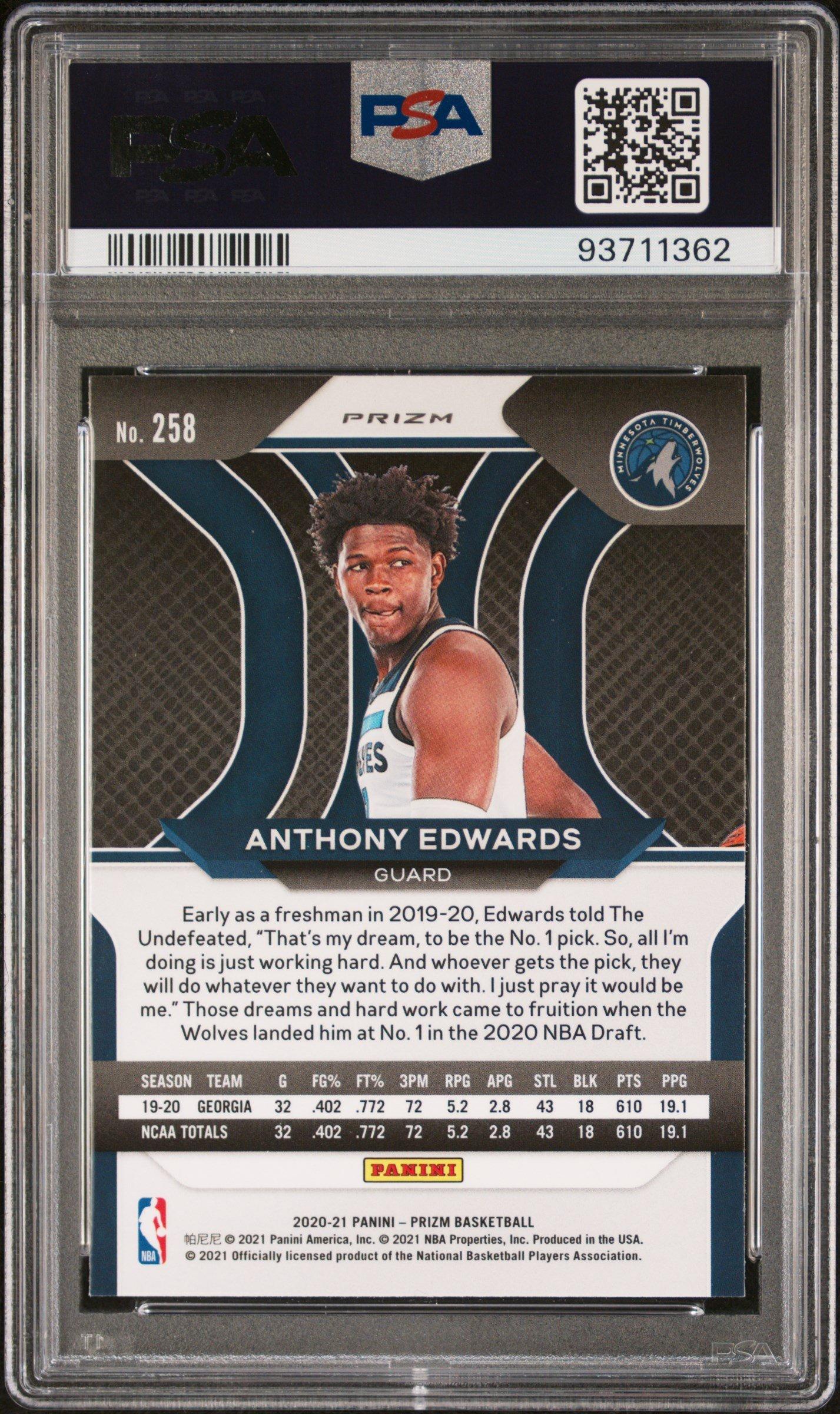 2020 Panini Prizm 258 Anthony Edwards Pink Ice PSA 9