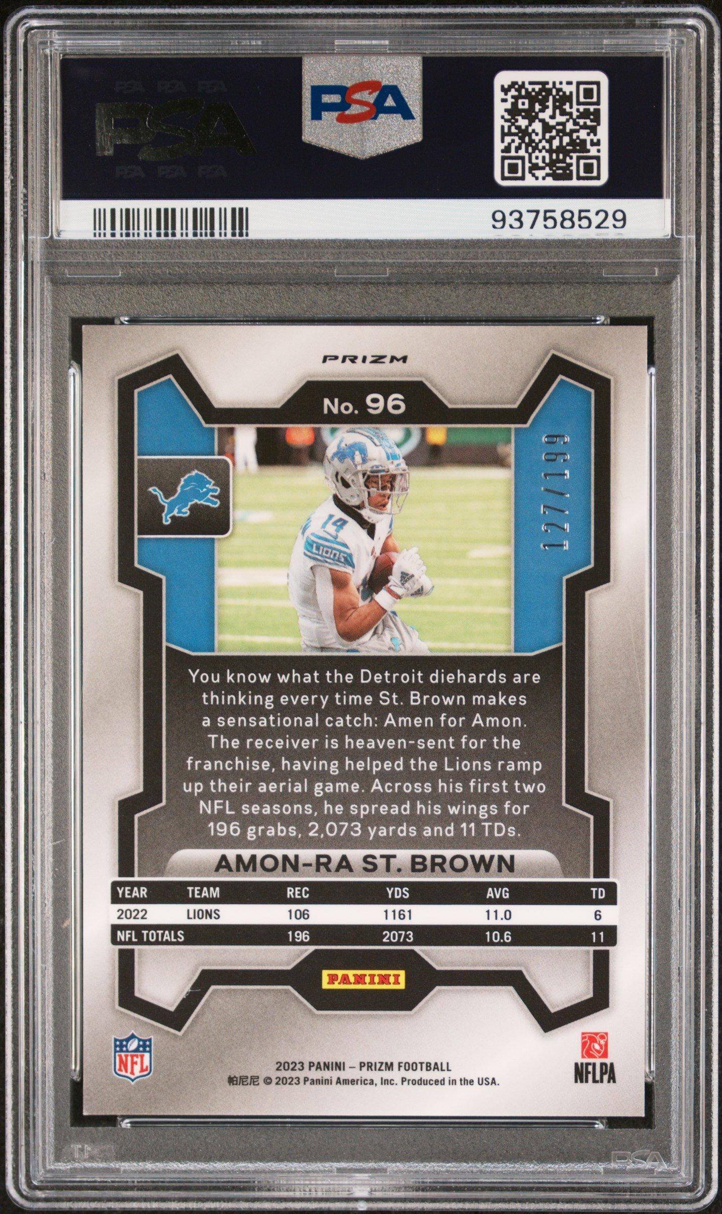 2023 Panini Prizm 96 Amon-ra St. Brown Blue Wave PSA 10