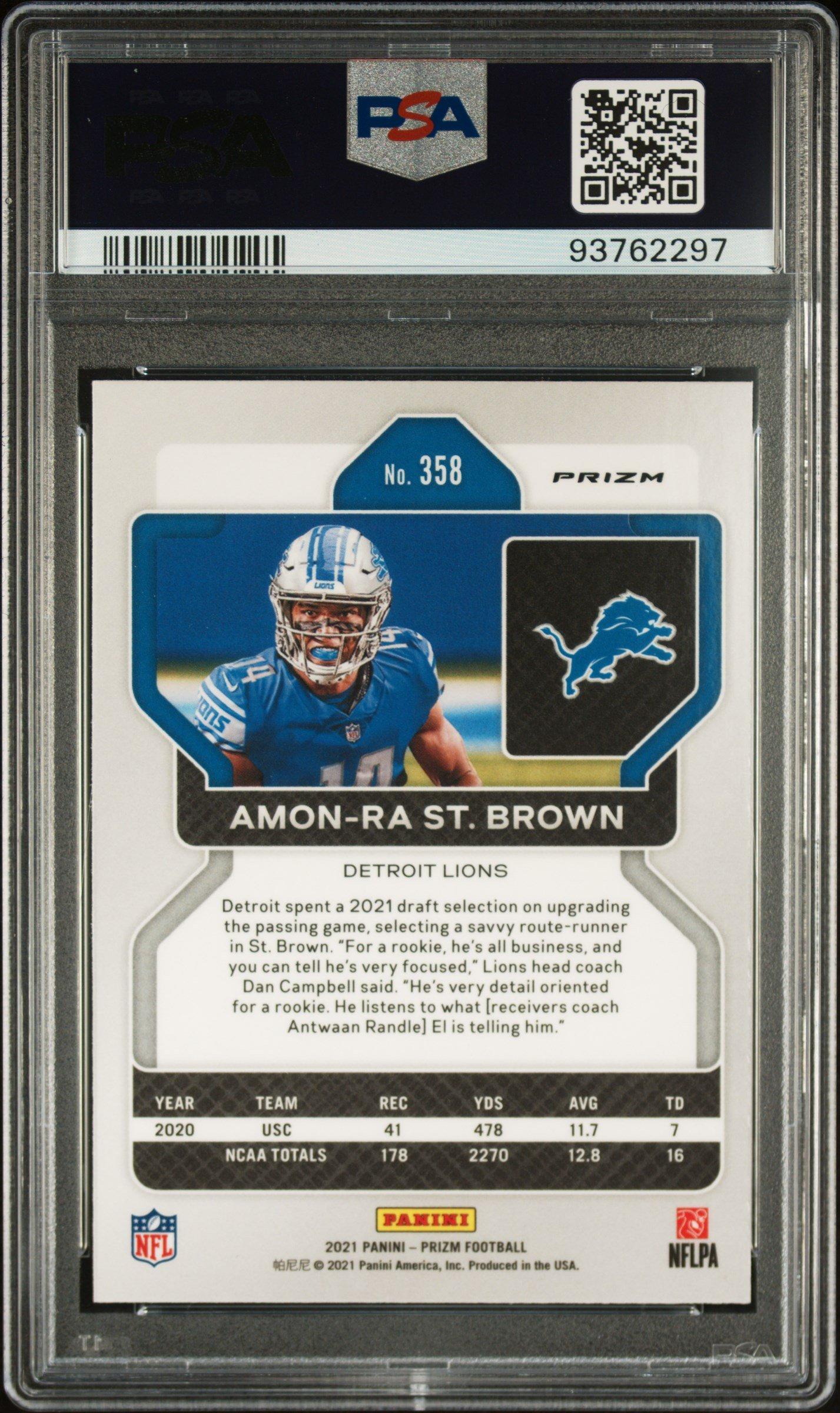 2021 Panini Prizm 358 Amon-ra St. Brown Neon Green Pulsar PSA 10