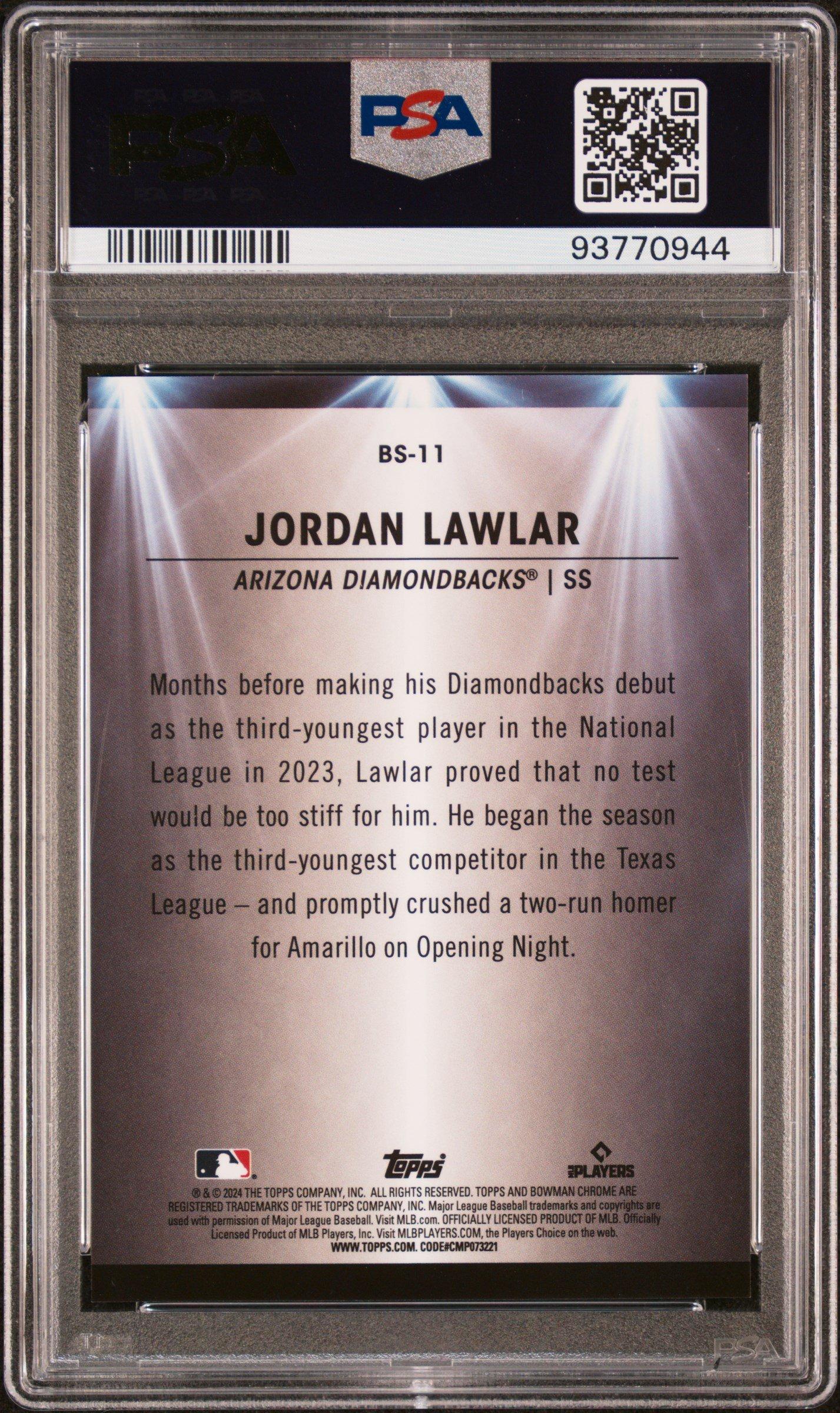2024 Bowman Bowman Spotlights Bs11 Jordan Lawlar Aqua Refractor PSA 10