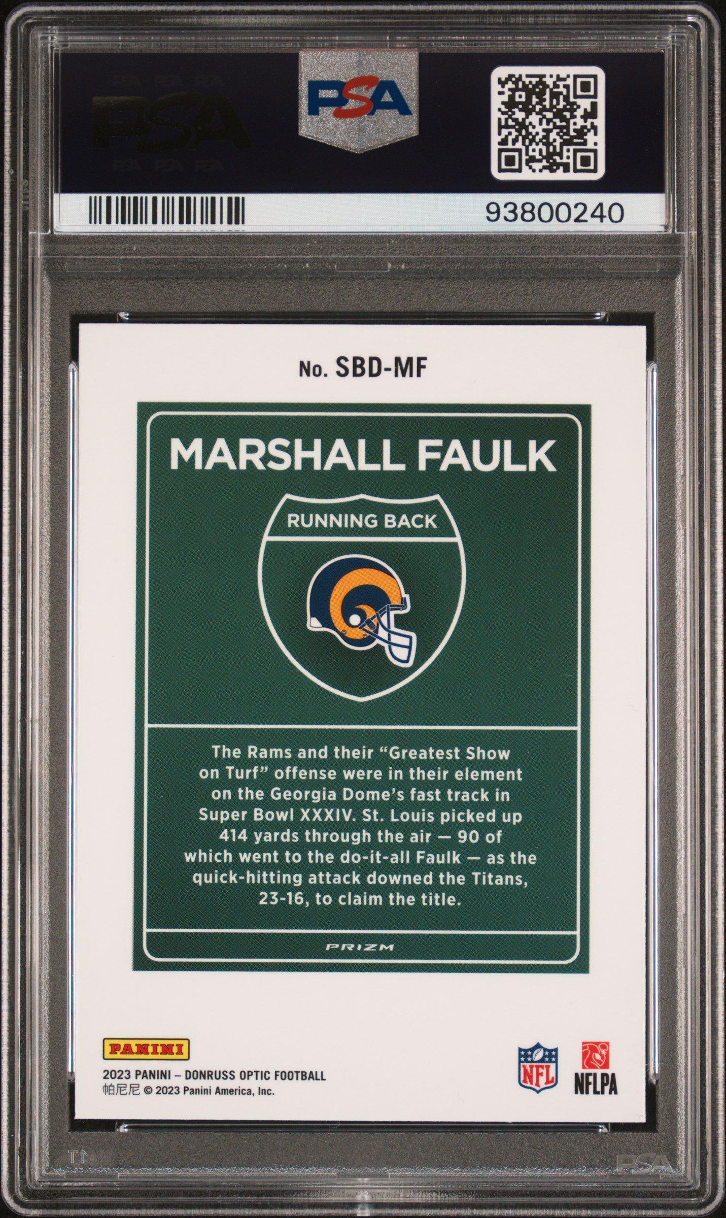 2023 Panini Donruss Optic Super Bowl Downtown Sbdmf Marshall Faulk PSA 10