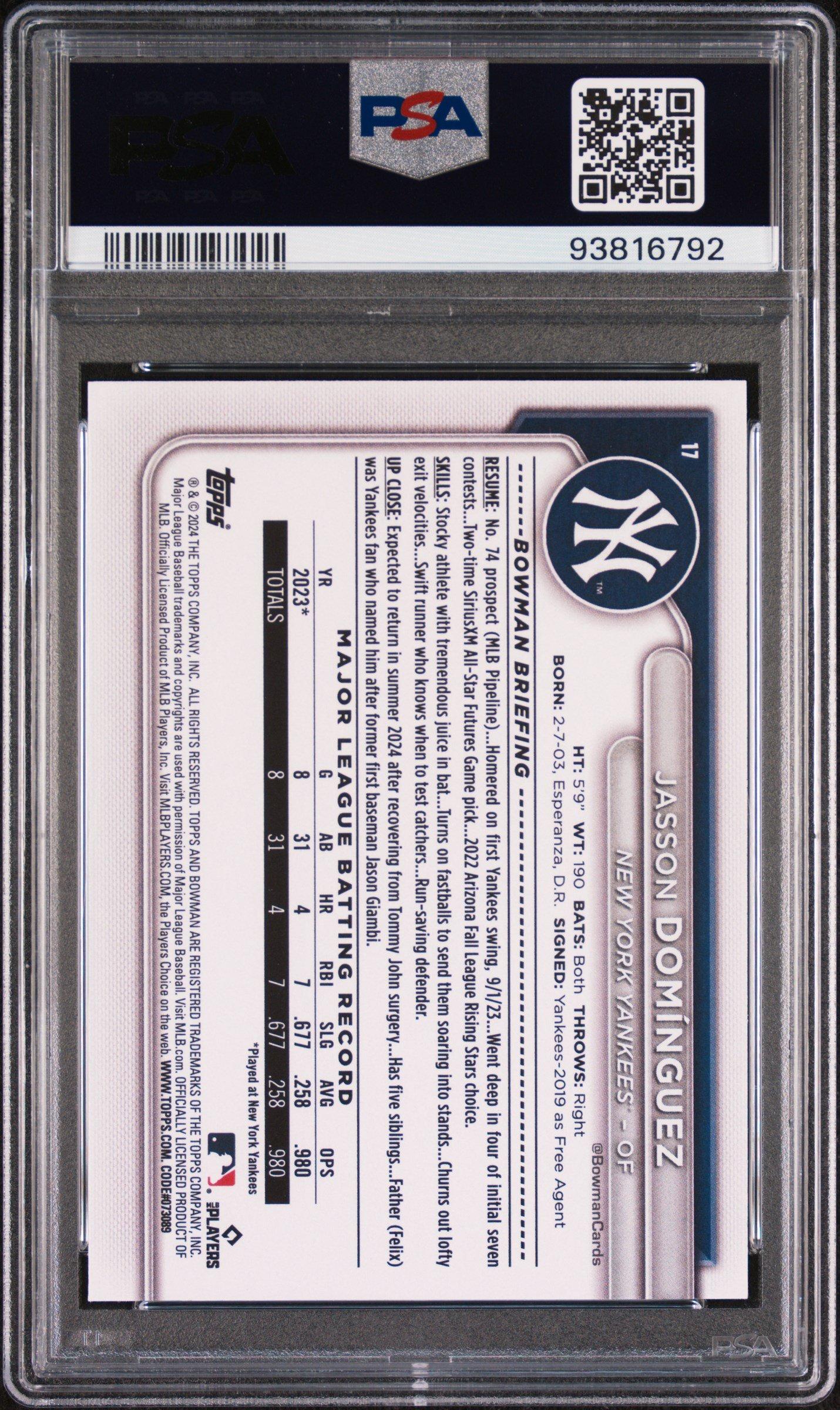 2024 Bowman 17 Jasson Dominguez PSA 10