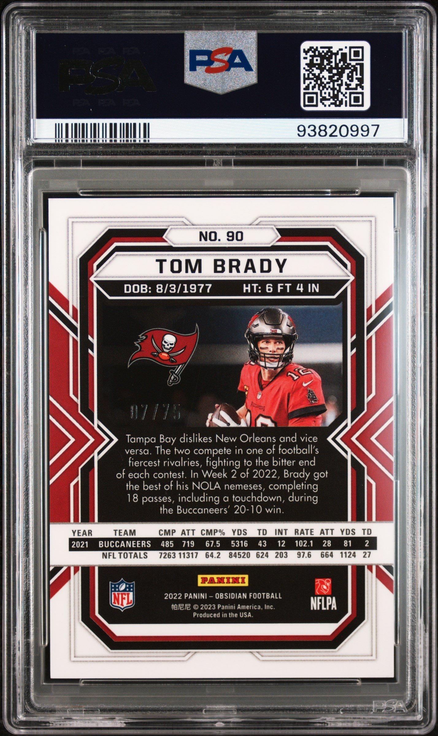 2022 Panini Obsidian 90 Tom Brady Electric Etch Orange PSA 10