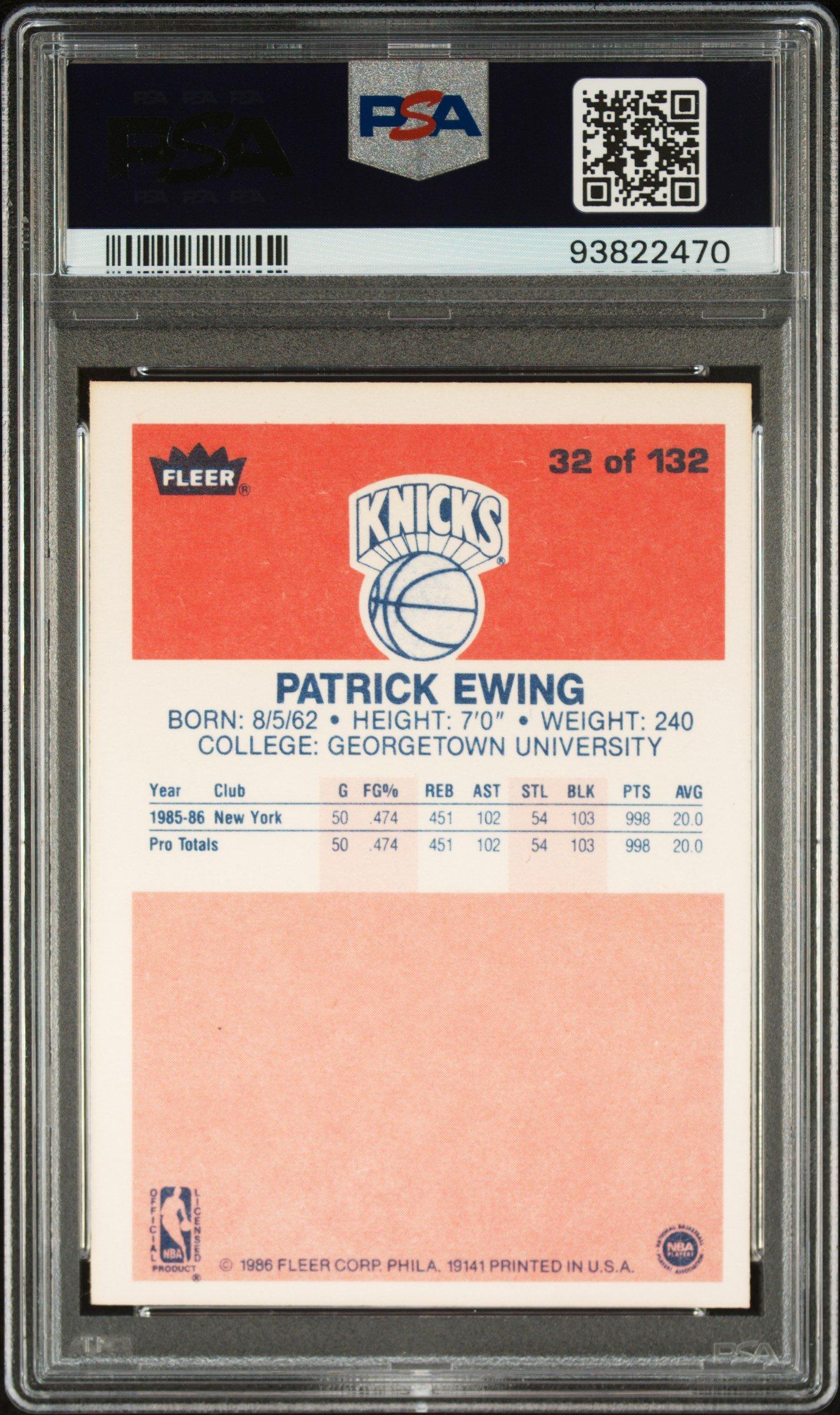 1986 Fleer 32 Patrick Ewing PSA 9