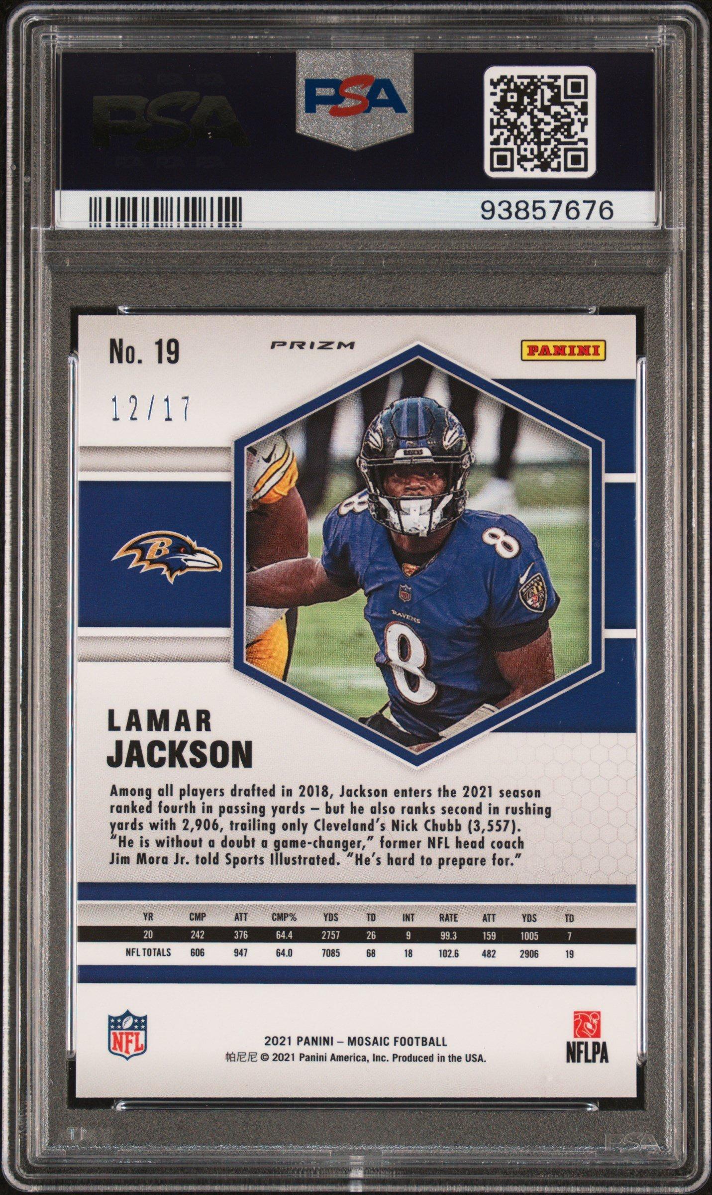 2021 Panini Mosaic 19 Lamar Jackson Gold Wave PSA 10 Graded Card
