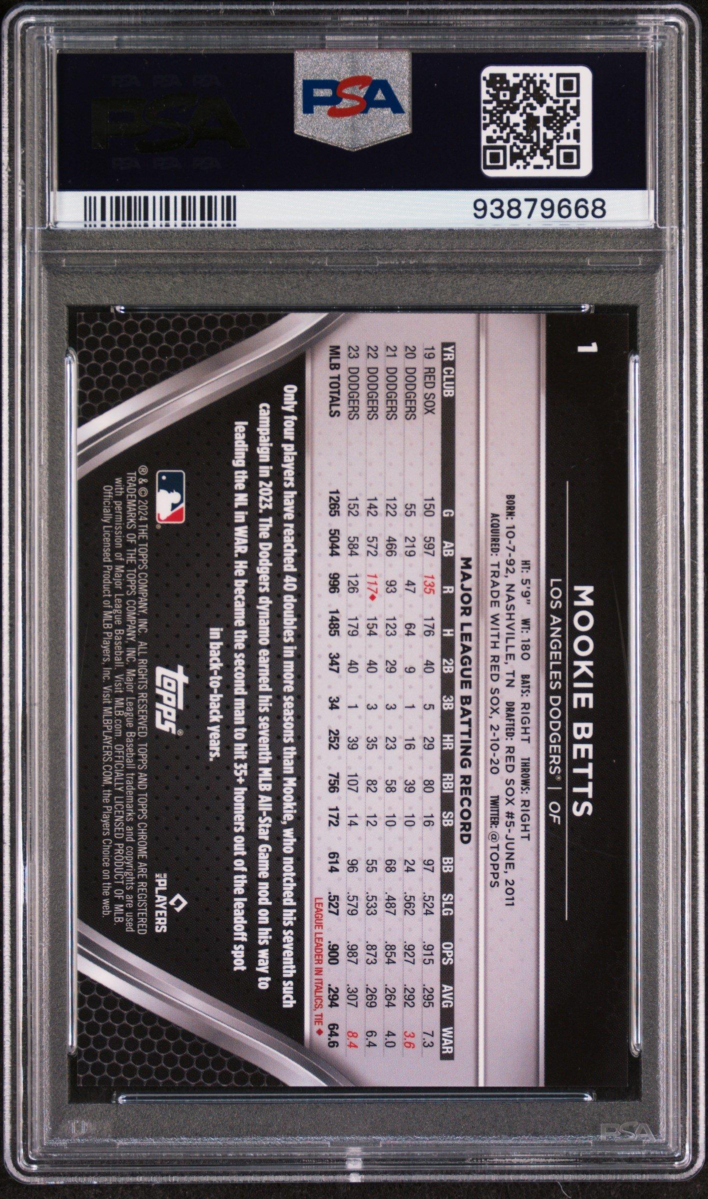 2024 Topps Chrome Black 1 Mookie Betts Purple Mini Diamond Refractor PSA 10