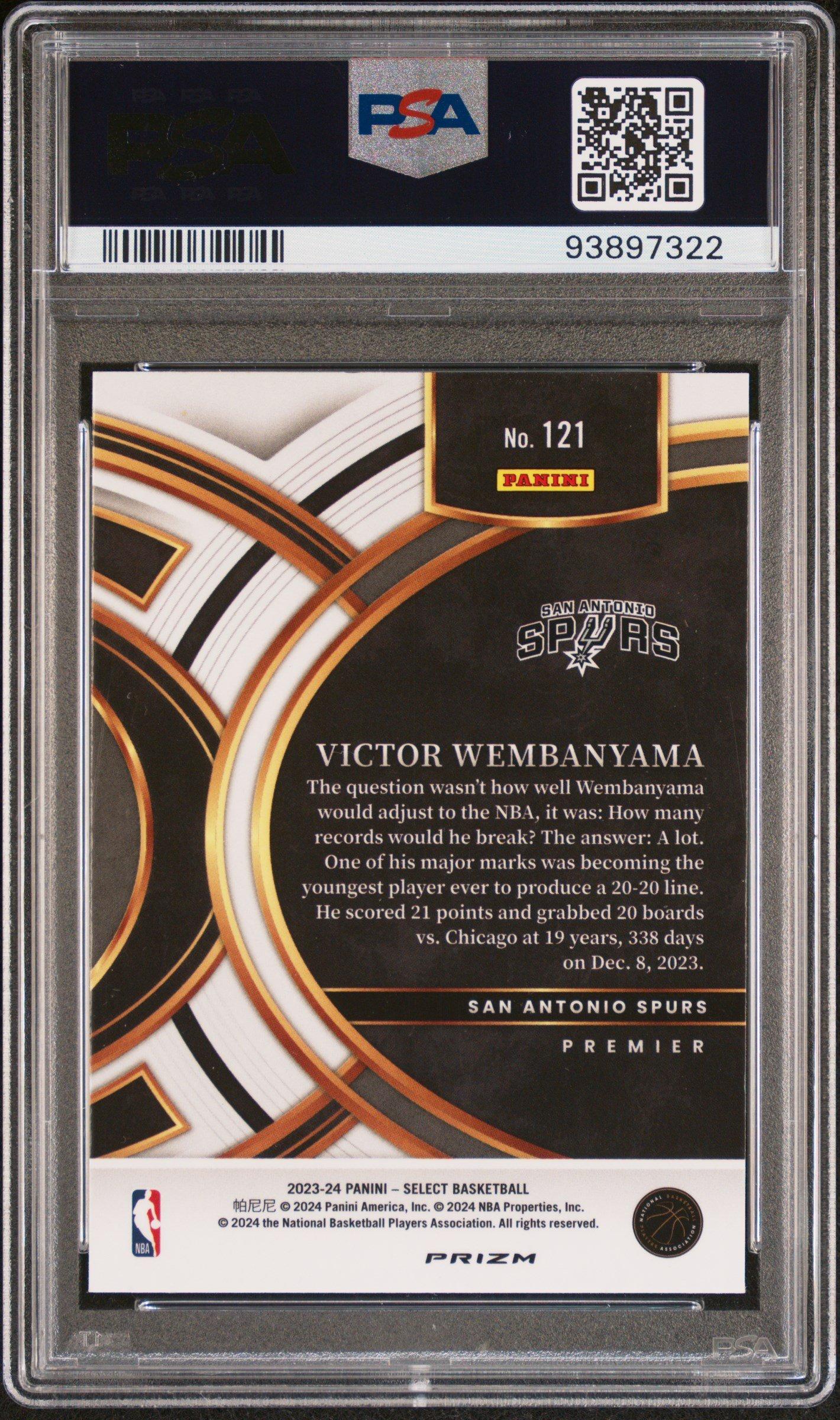 2023 Panini Select 121 Victor Wembanyama Orange Flash PSA 10