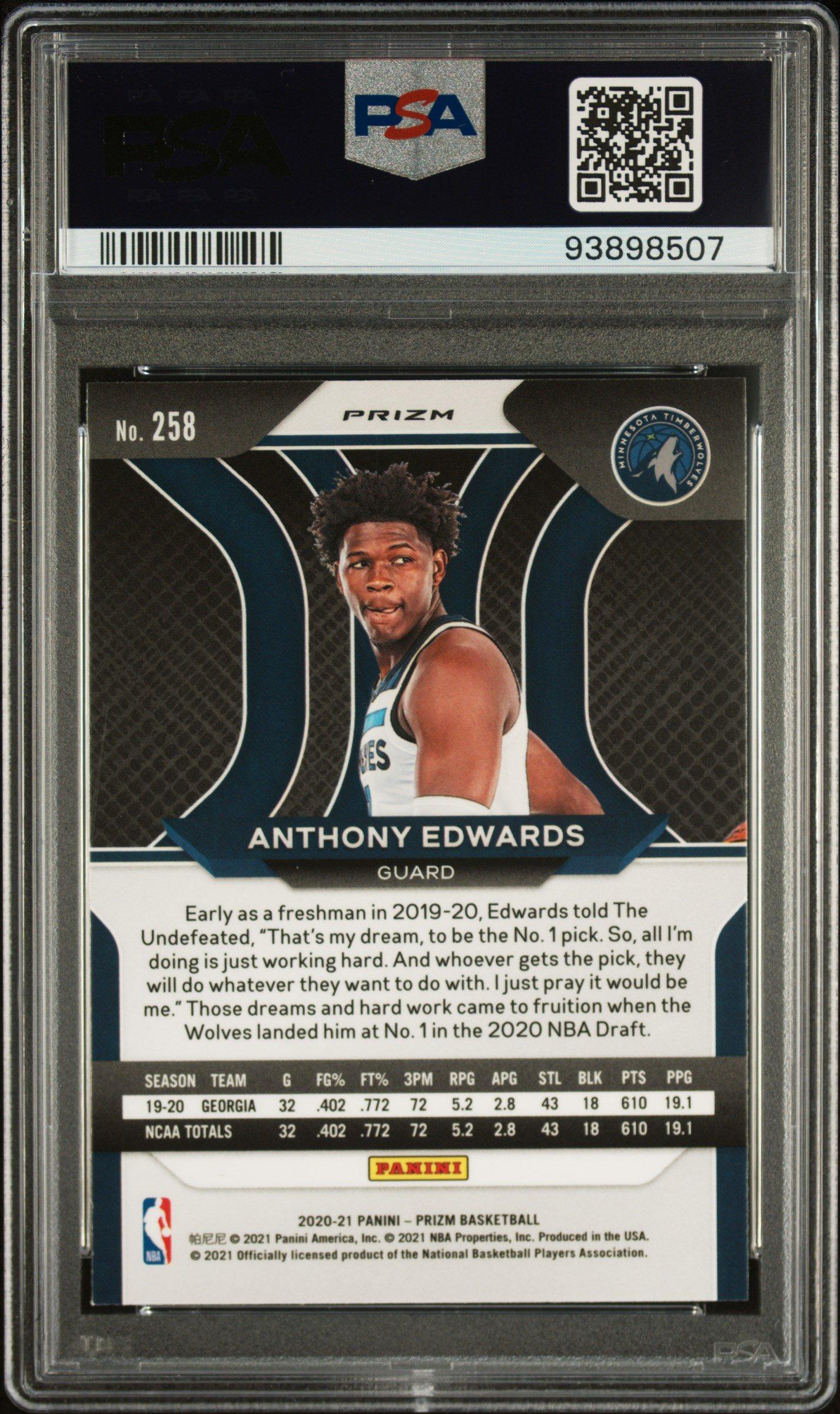 2020 Panini Prizm 258 Anthony Edwards Blue Wave Prizm PSA 9