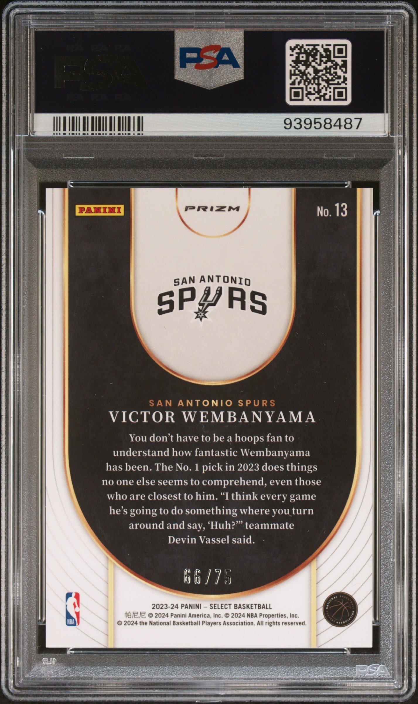 2023 Panini Select Neon Icon 13 Victor Wembanyama Purple Cracked Ice PSA 10