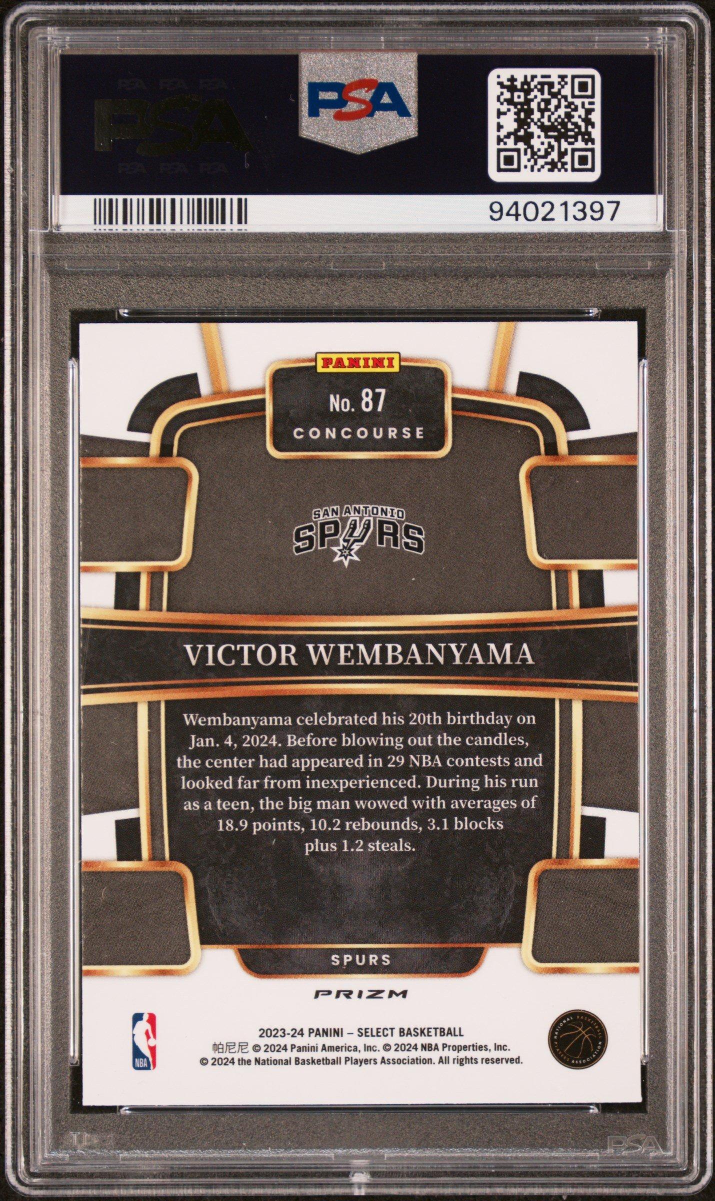 2023 Panini Select 87 Victor Wembanyama Tectonic PSA 10 Graded