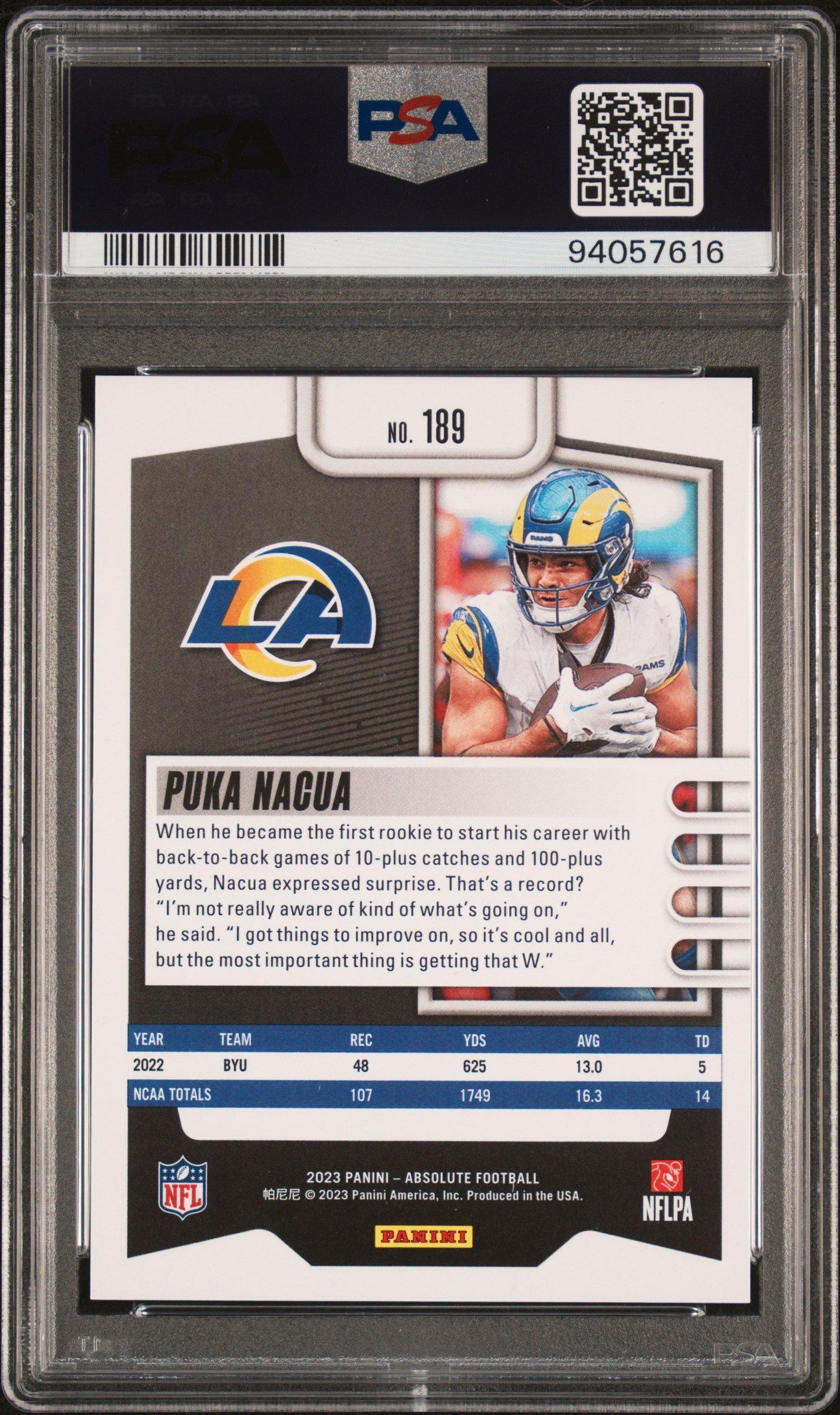 2023 Panini Absolute 189 Puka Nacua Red Squares PSA 10