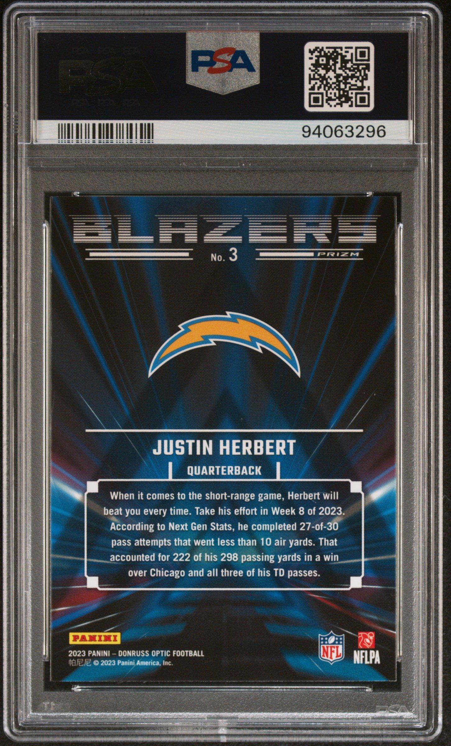 2023 Panini Donruss Optic Blazers 3 Justin Herbert PSA 10