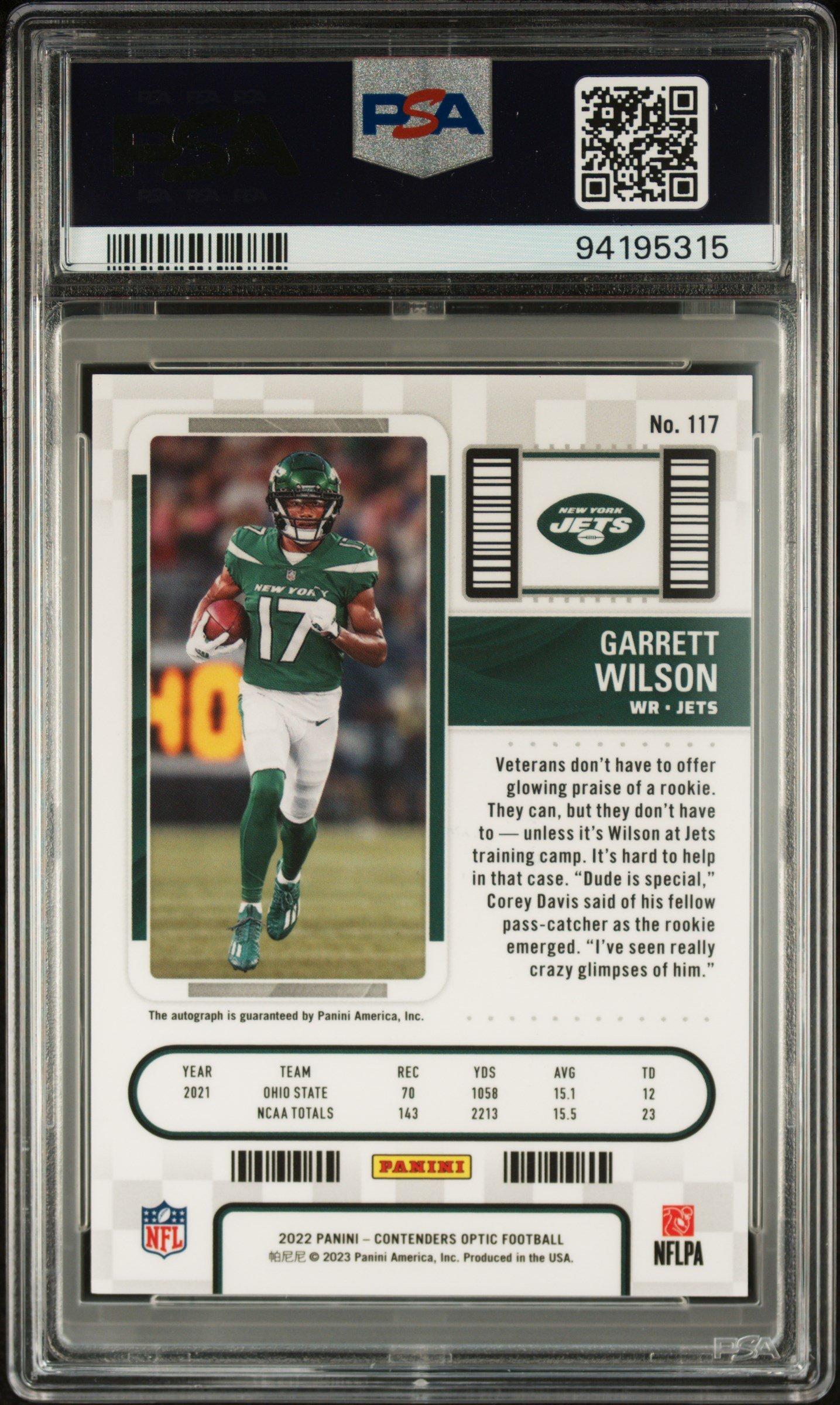 2022 Panini Contenders Optic 117 Garrett Wilson Autograph PSA 10