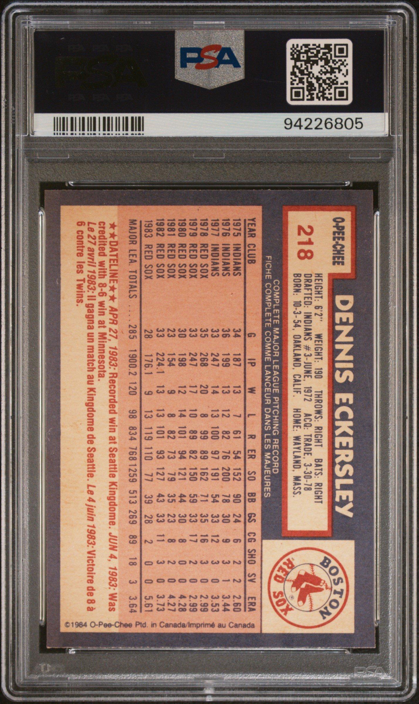 1984 O-pee-chee 218 Dennis Eckersley PSA 9