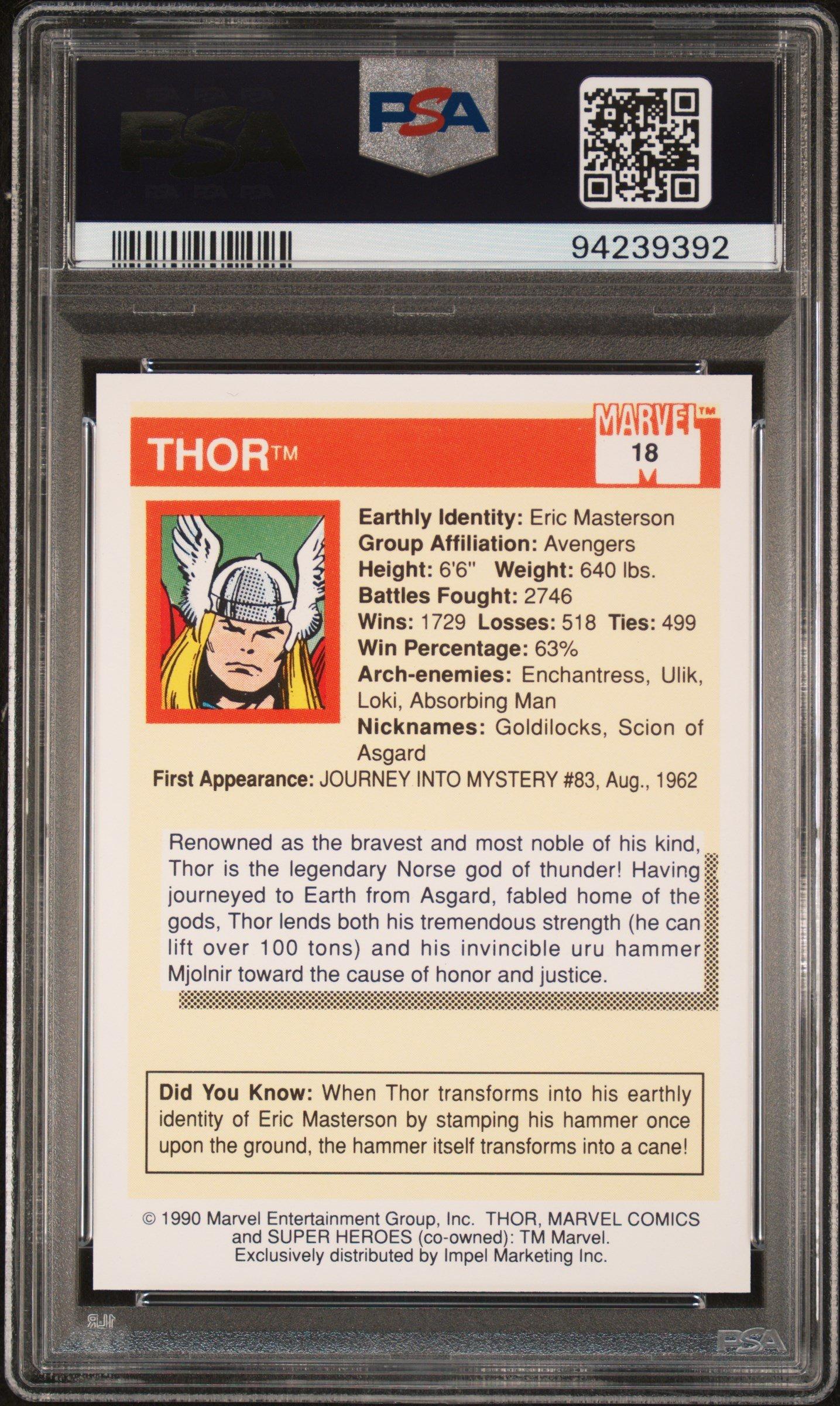 1990 Marvel Universe 18 Thor PSA 10