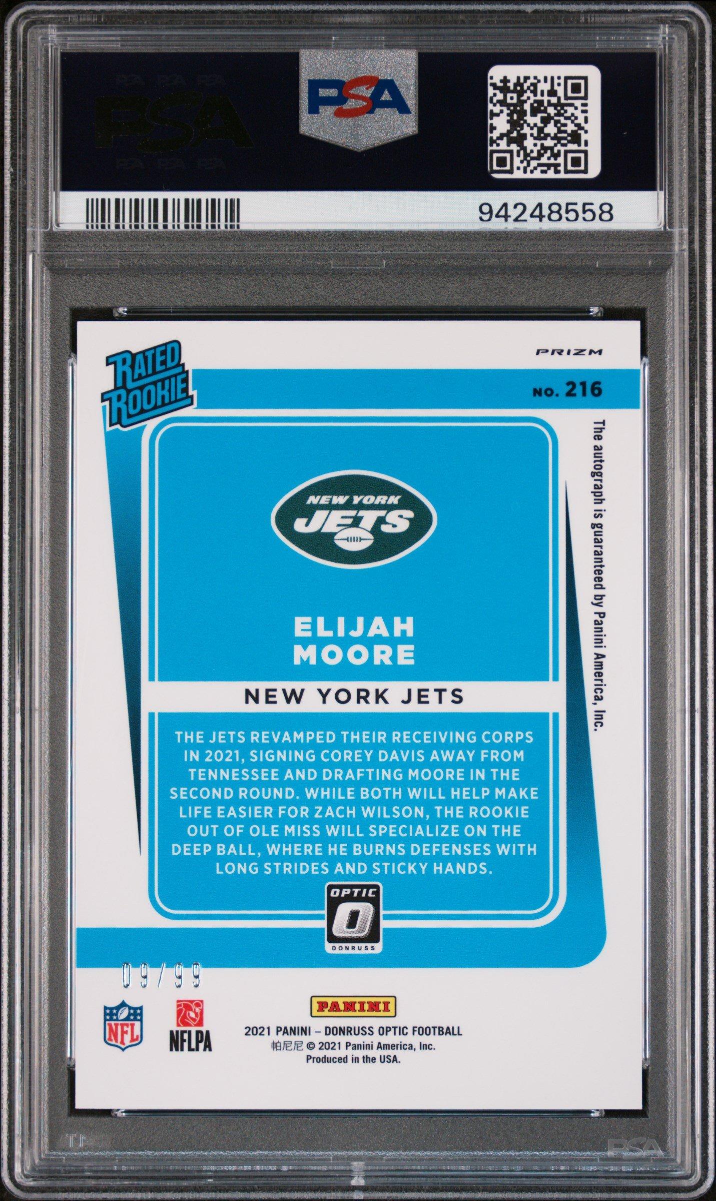 2021 Panini Donruss Optic 216 Elijah Moore Autograph-blue PSA 9
