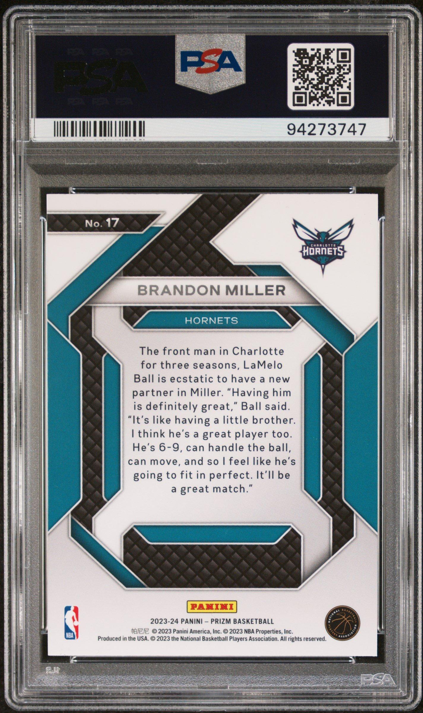 2023 Panini Prizm Emergent 17 Brandon Miller PSA 10