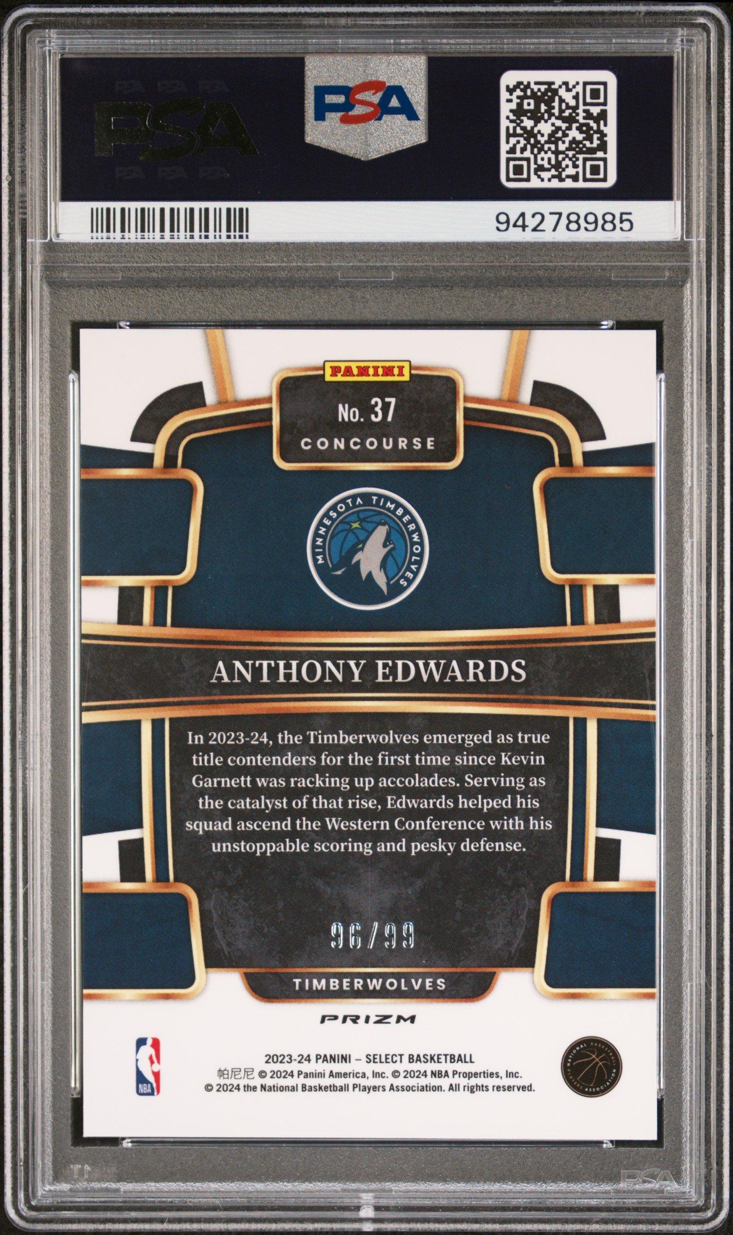2023 Panini Select 37 Anthony Edwards Blue Tectonic PSA 9