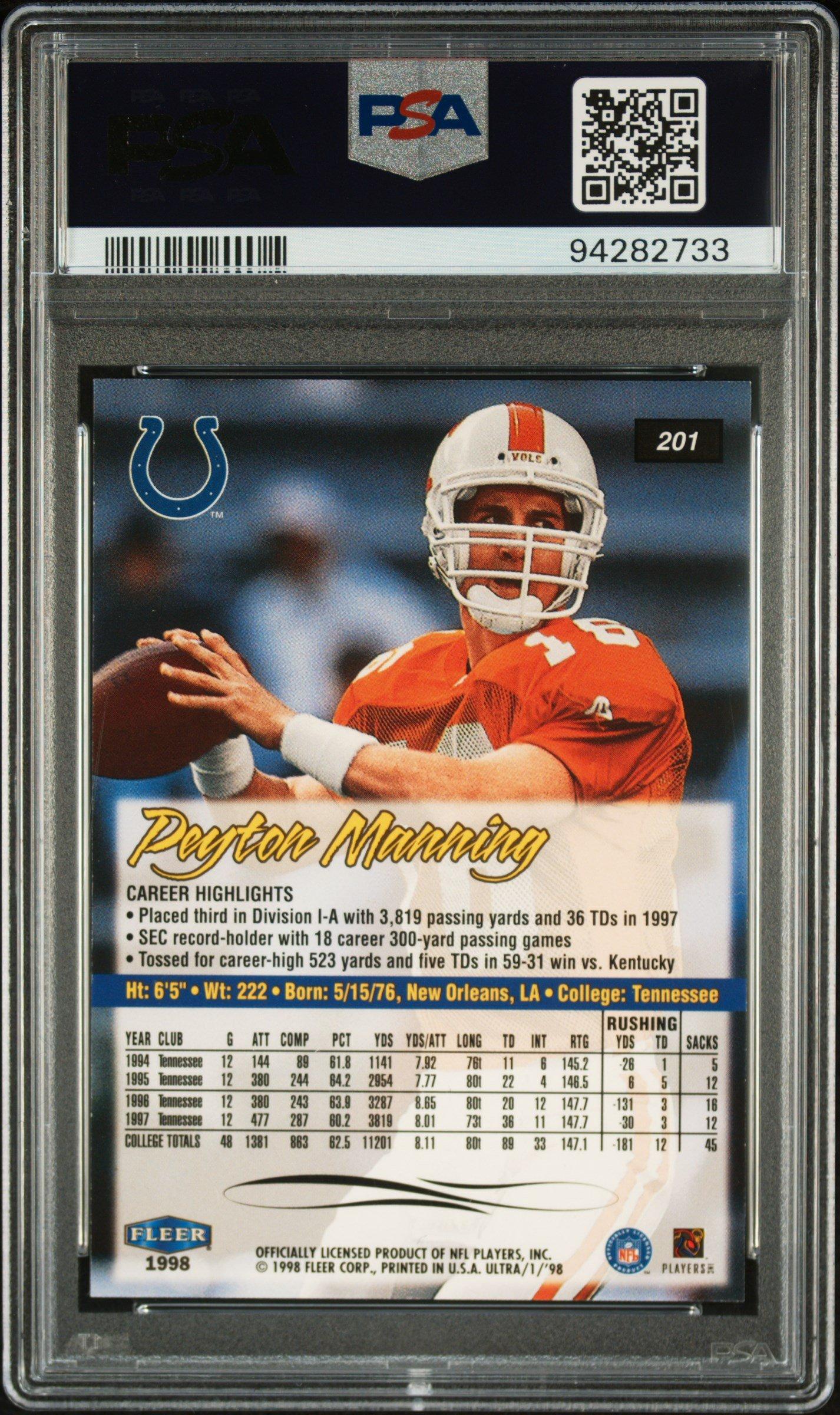 1998 Ultra 201 Peyton Manning PSA 10