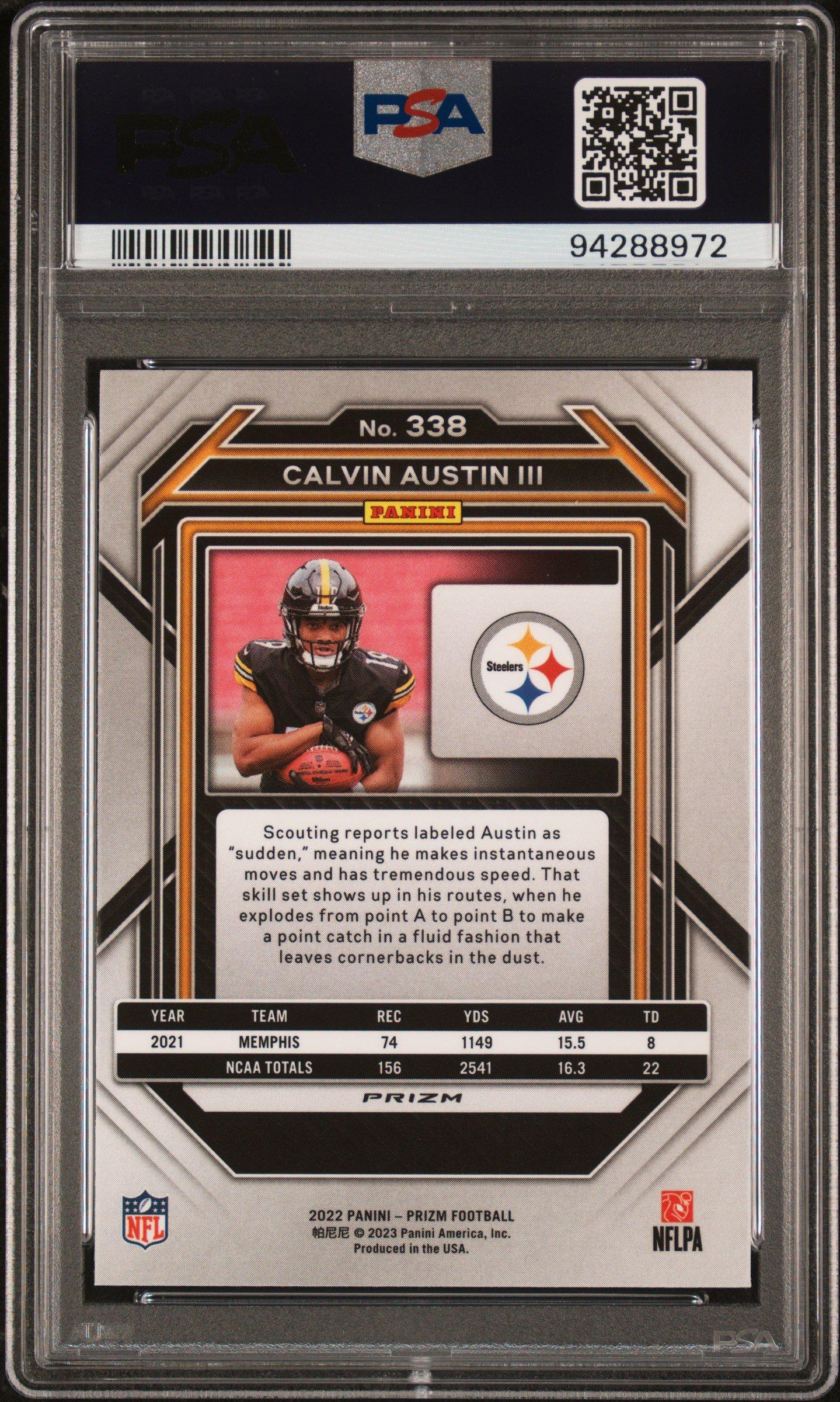2022 Panini Prizm 338 Calvin Austin Iii Green Prizm PSA 9