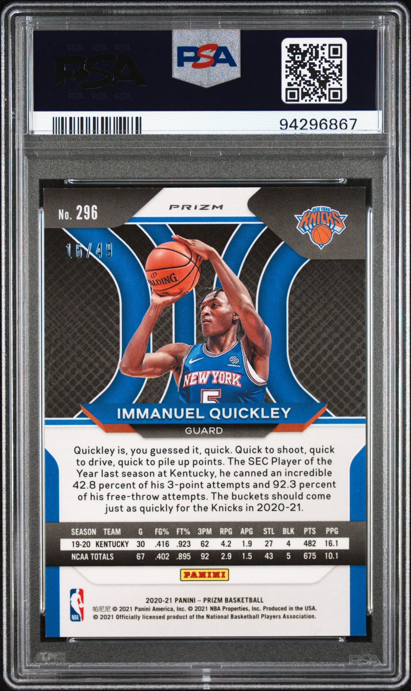 2020 Panini Prizm 296 Immanuel Quickley Orange Prizm PSA 9