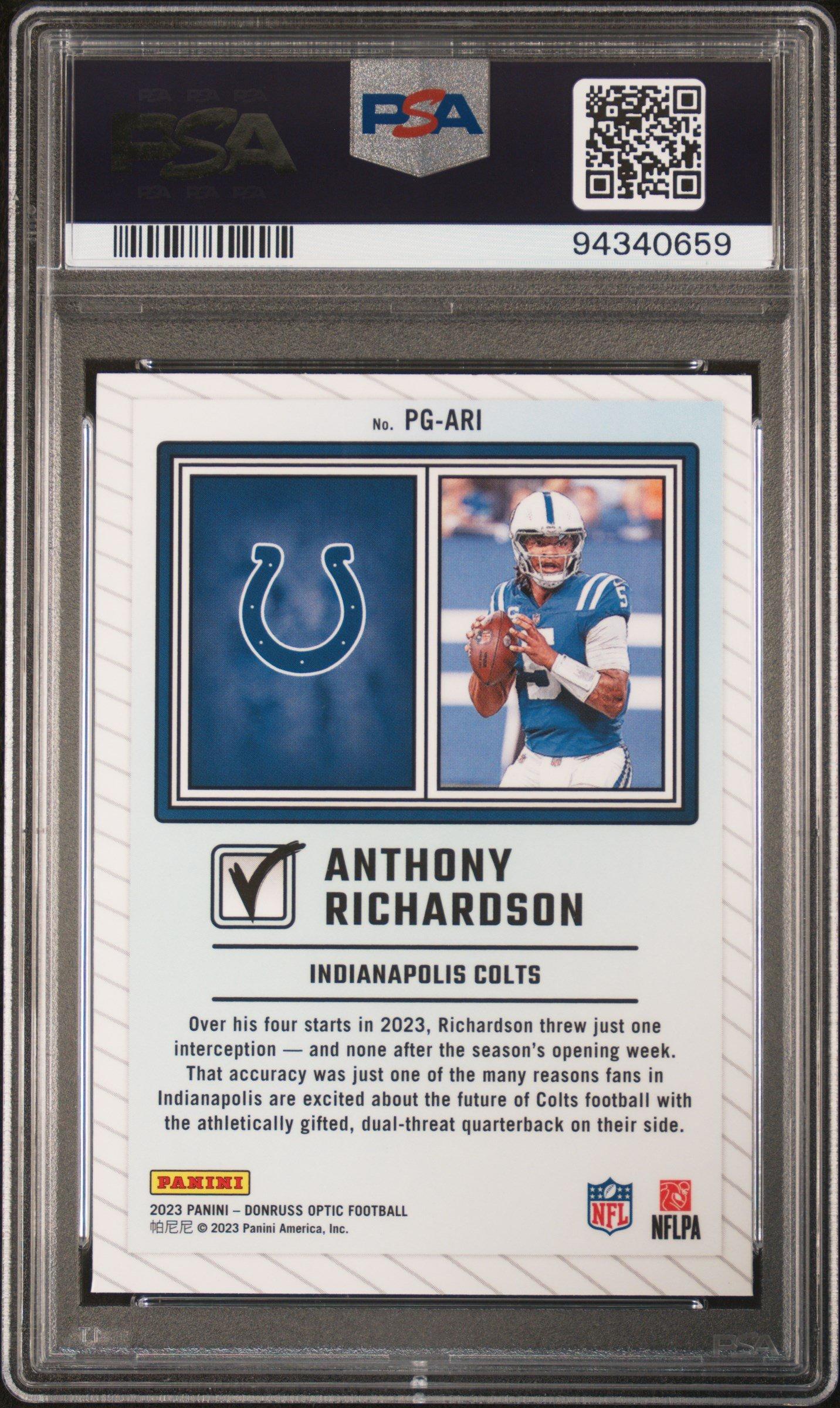 2023 Panini Donruss Optic Passing Grade Pgari Anthony Richardson PSA 10
